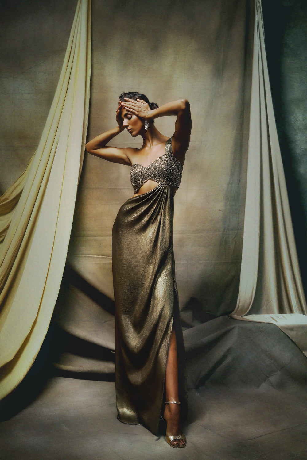 Antique Gold Cleopatra Gown - Statement Metallic Evening Wear