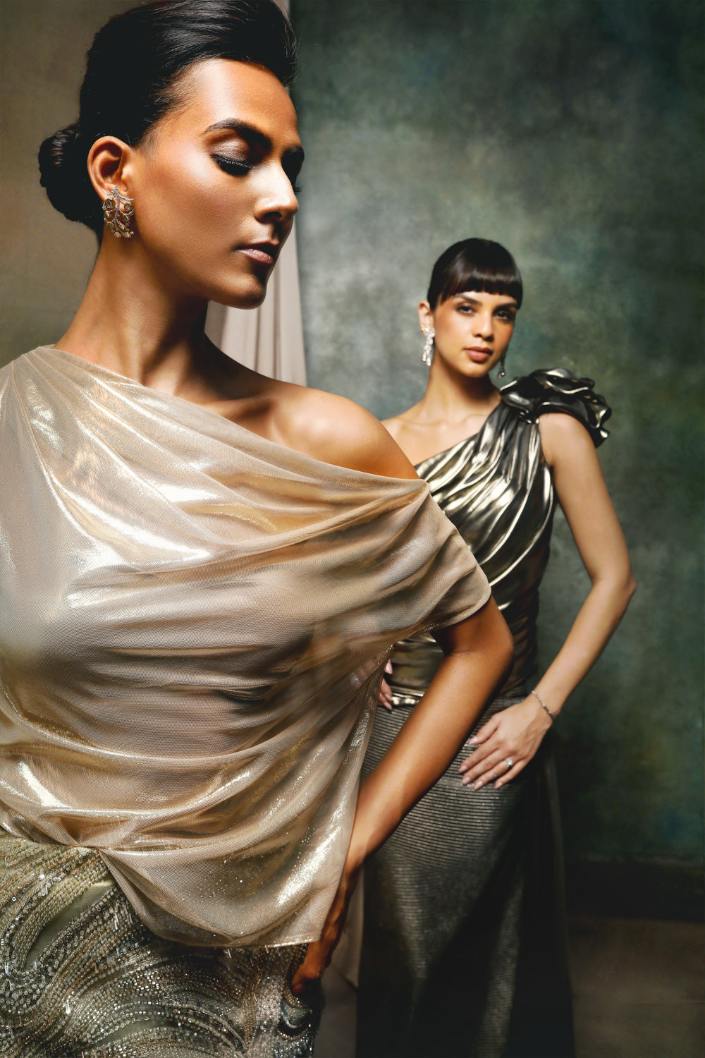 Champagne Tulip Set - Embroidered Top & Skirt Ensemble