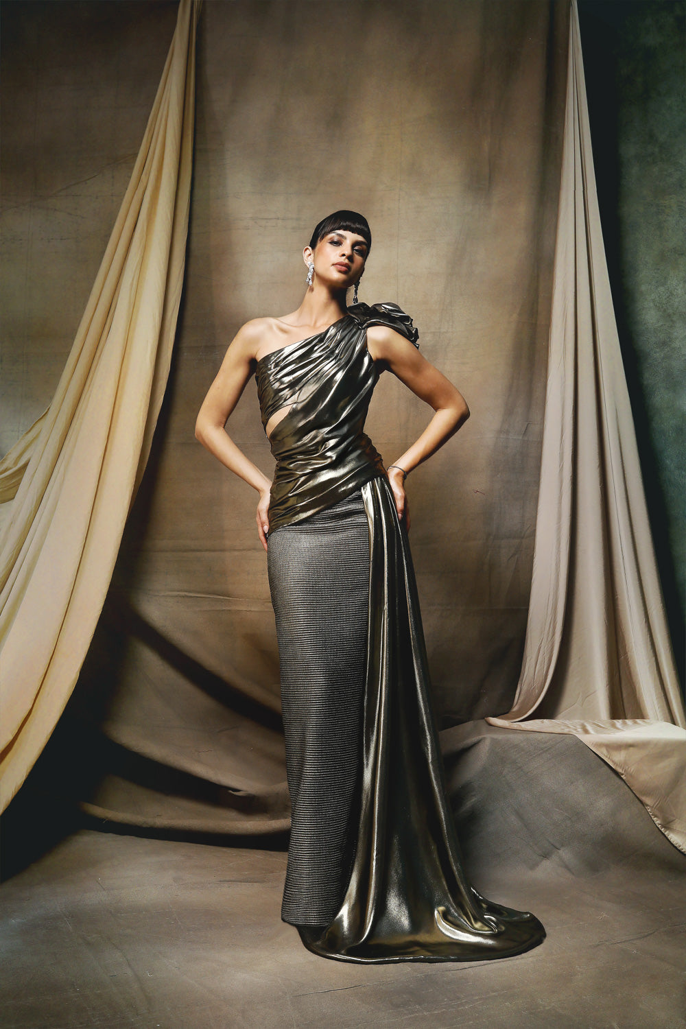 Gun Metal Oscar Gown - Structured Evening Formal Dress