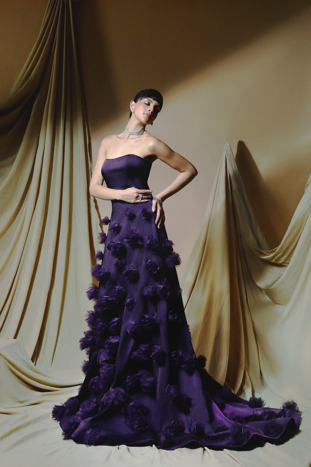 Purple Meadow Gown - Floral Embellished Maxi Dress