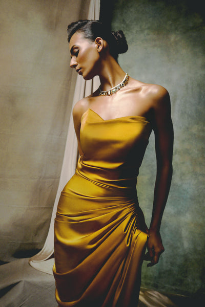 Mustard Yellow Marigold Gown Ball Gown Silhouette