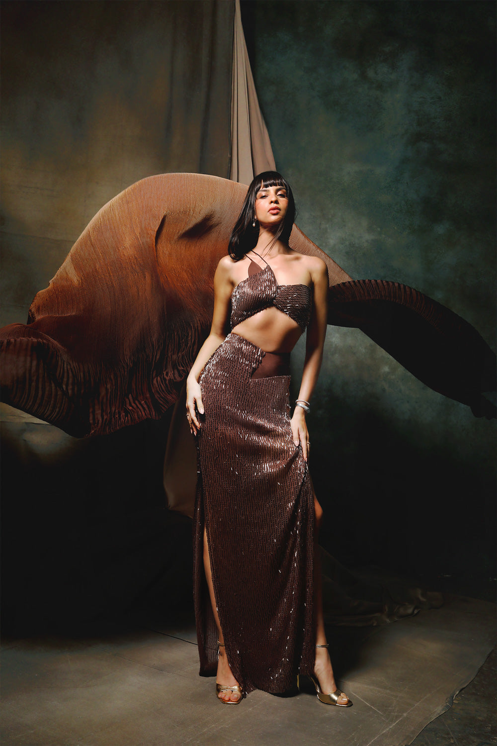 Hazel Tone Mermaid Gown - Lace Detail Evening Dress