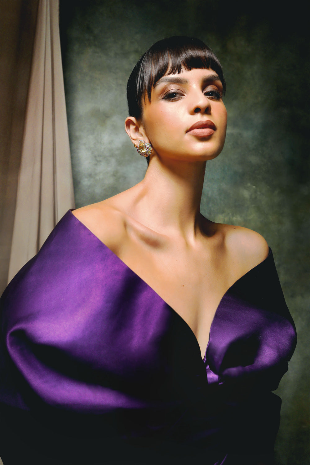 Plum Velvet Bow Gown - Statement Sleeve Evening Wear