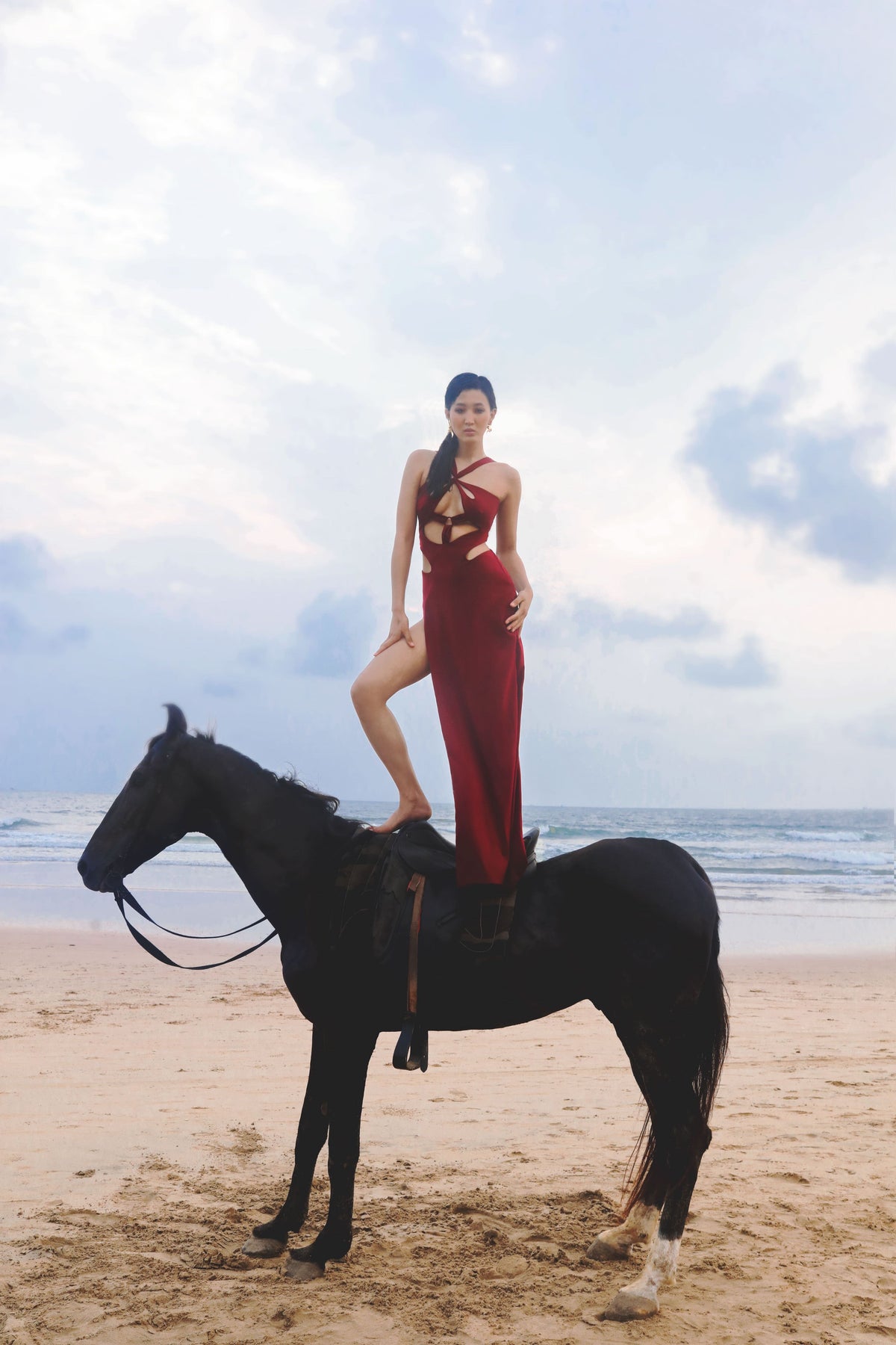 Burgundy Equestrian Gown - Velvet Evening Dress