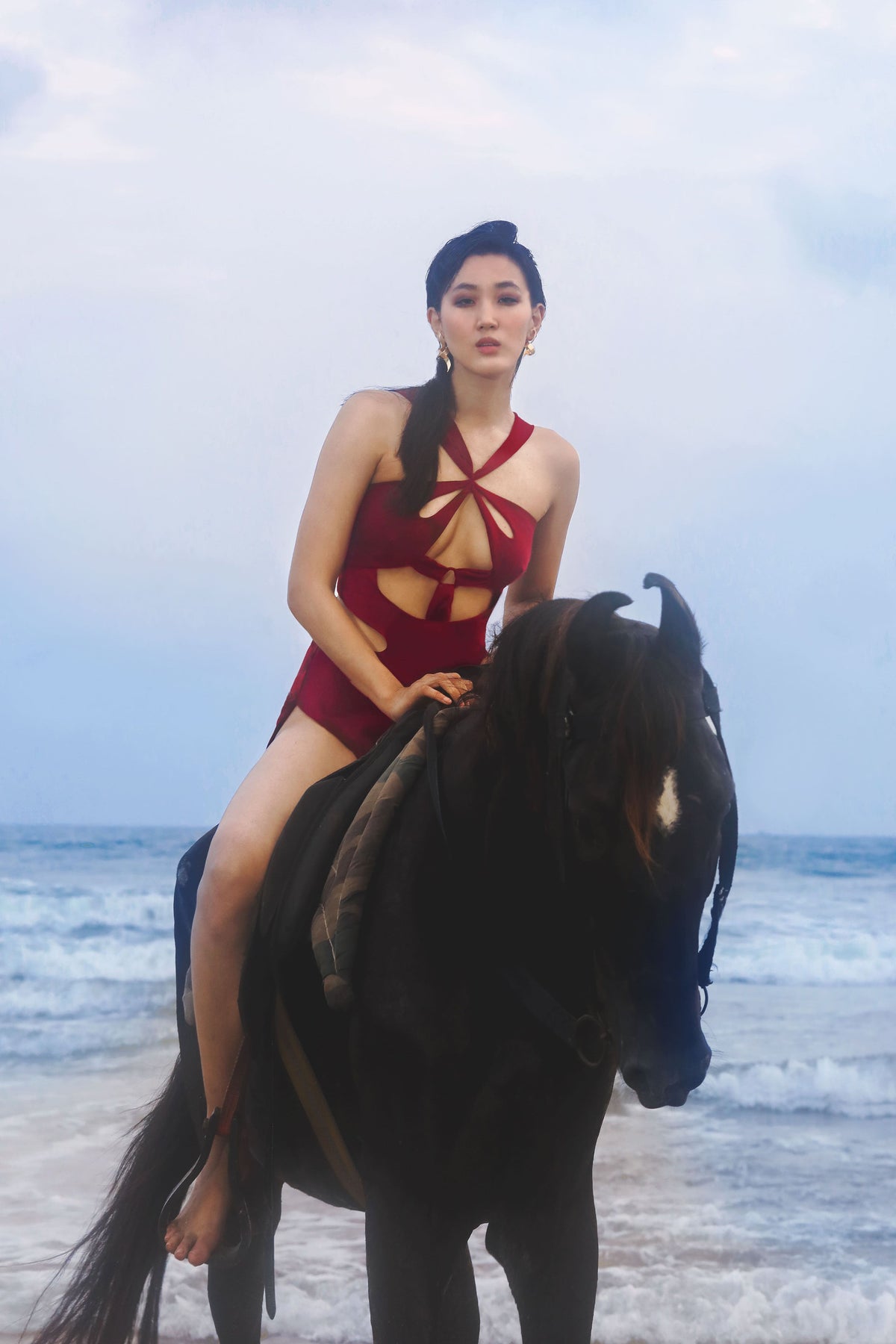 Burgundy Equestrian Gown - Velvet Evening Dress