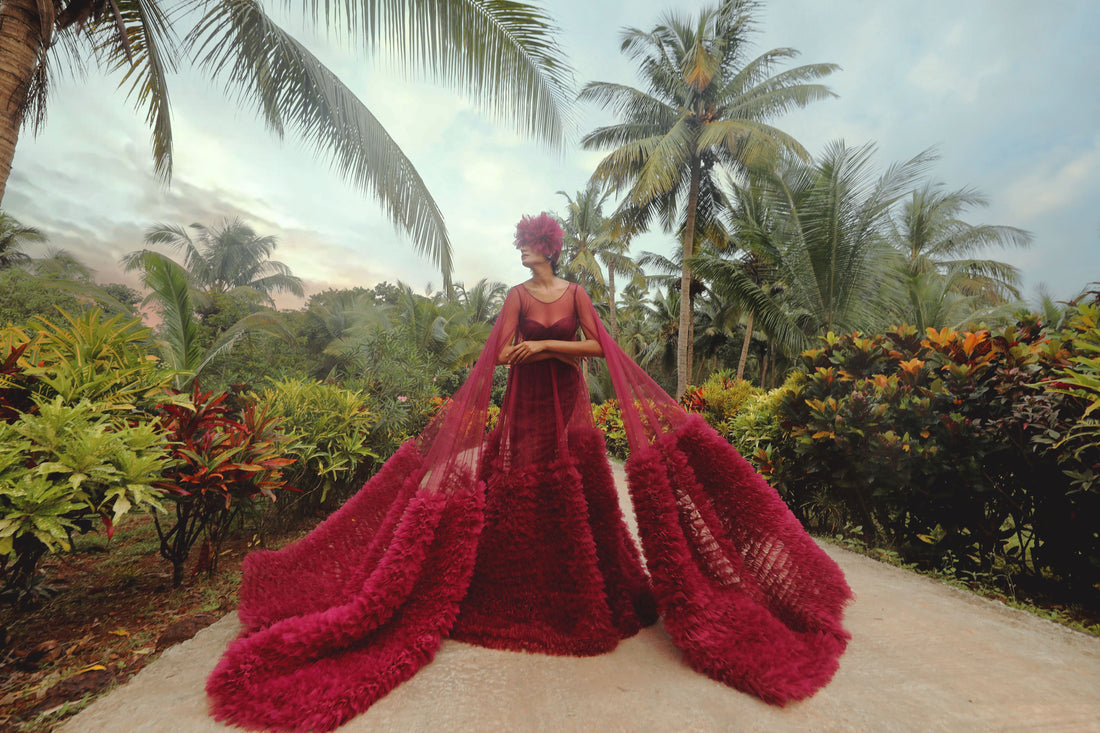 Burgundy Paris Gown - Ruffled Evening Dress
