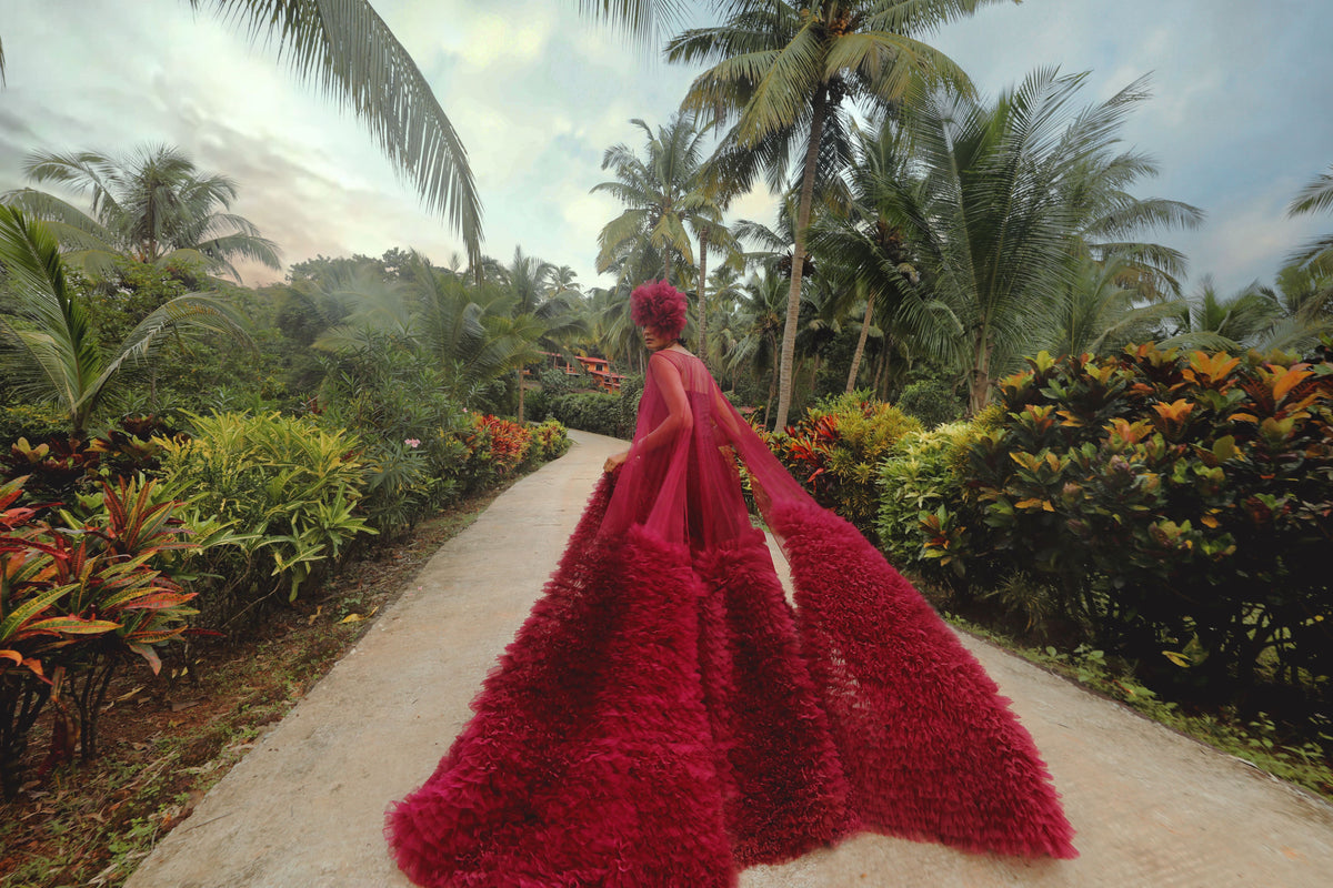 Burgundy Paris Gown - Ruffled Evening Dress