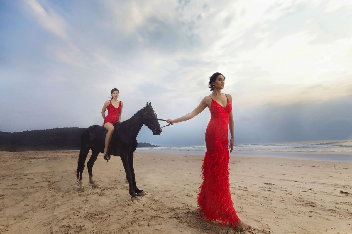Red Modern Romance Gown - Ruffled Evening Wear