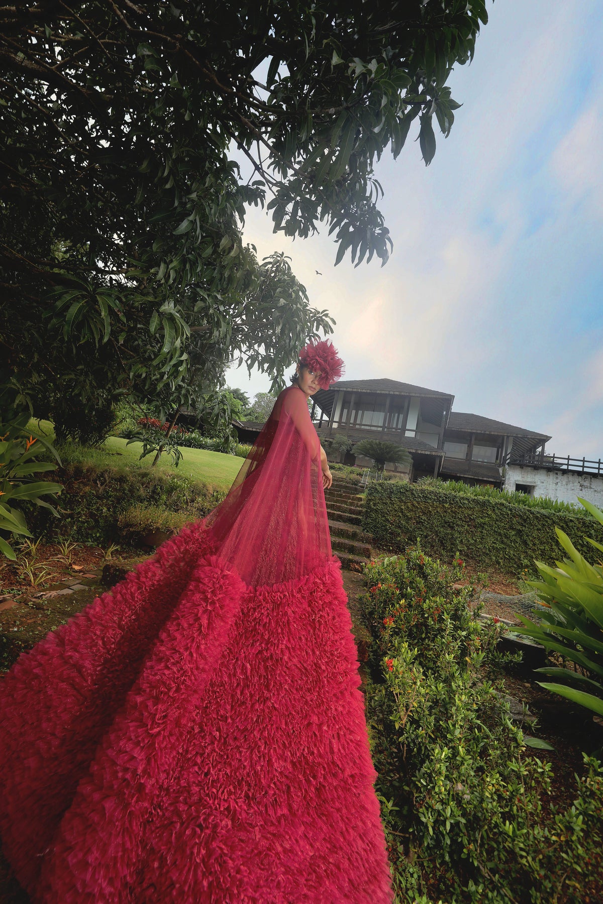 Burgundy Paris Gown - Ruffled Evening Dress