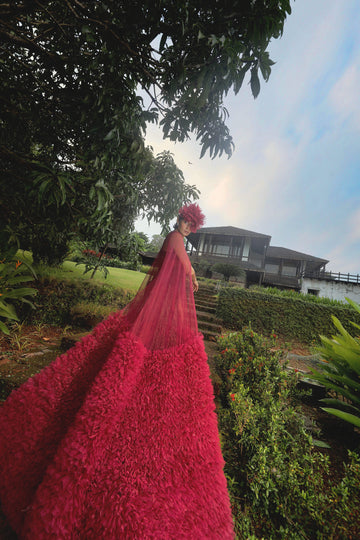 Burgundy Paris Gown - Ruffled Evening Dress
