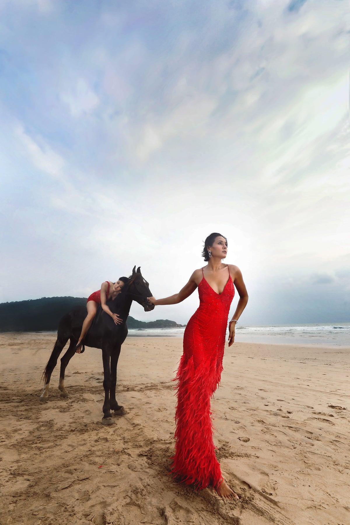 Red Modern Romance Gown - Ruffled Evening Wear