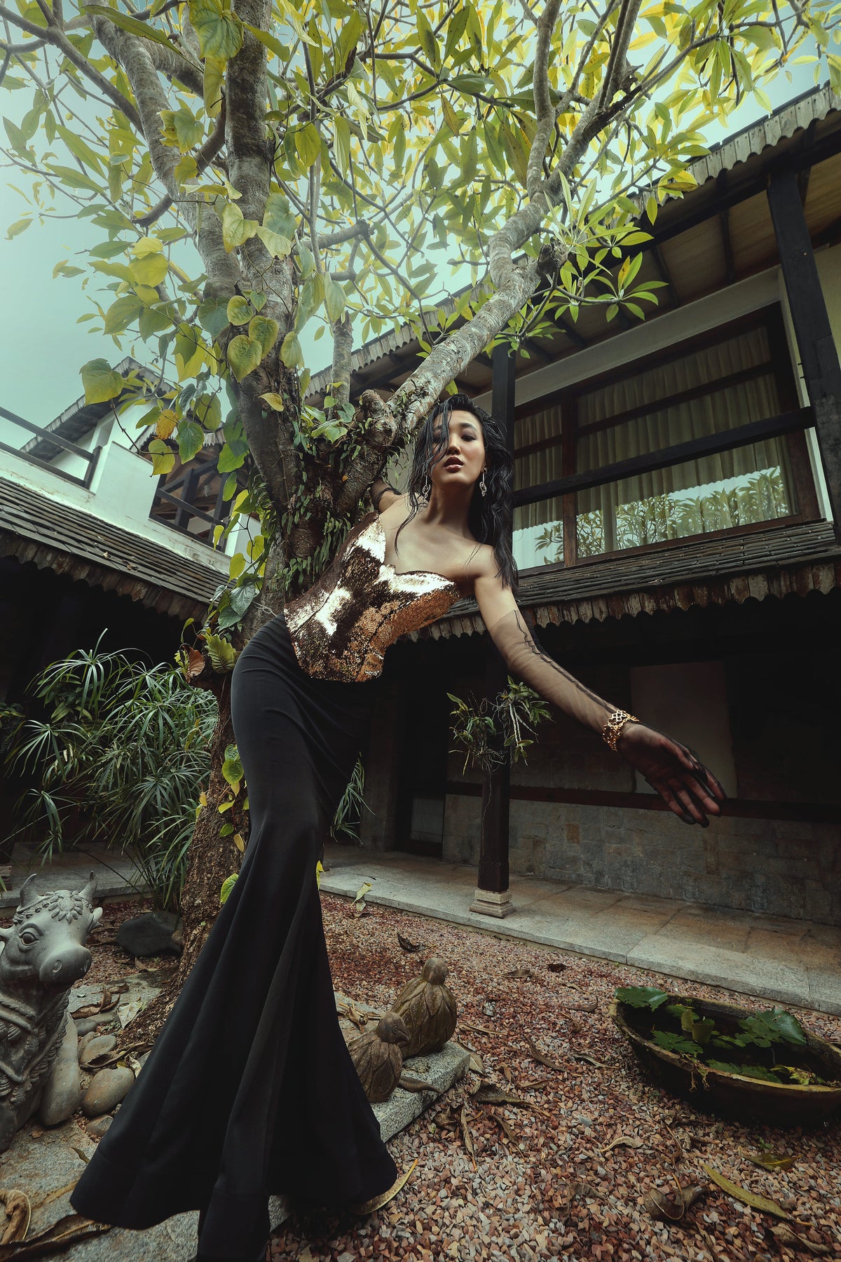 Golden Mermaid Gown - Black & Gold Sequin Dress