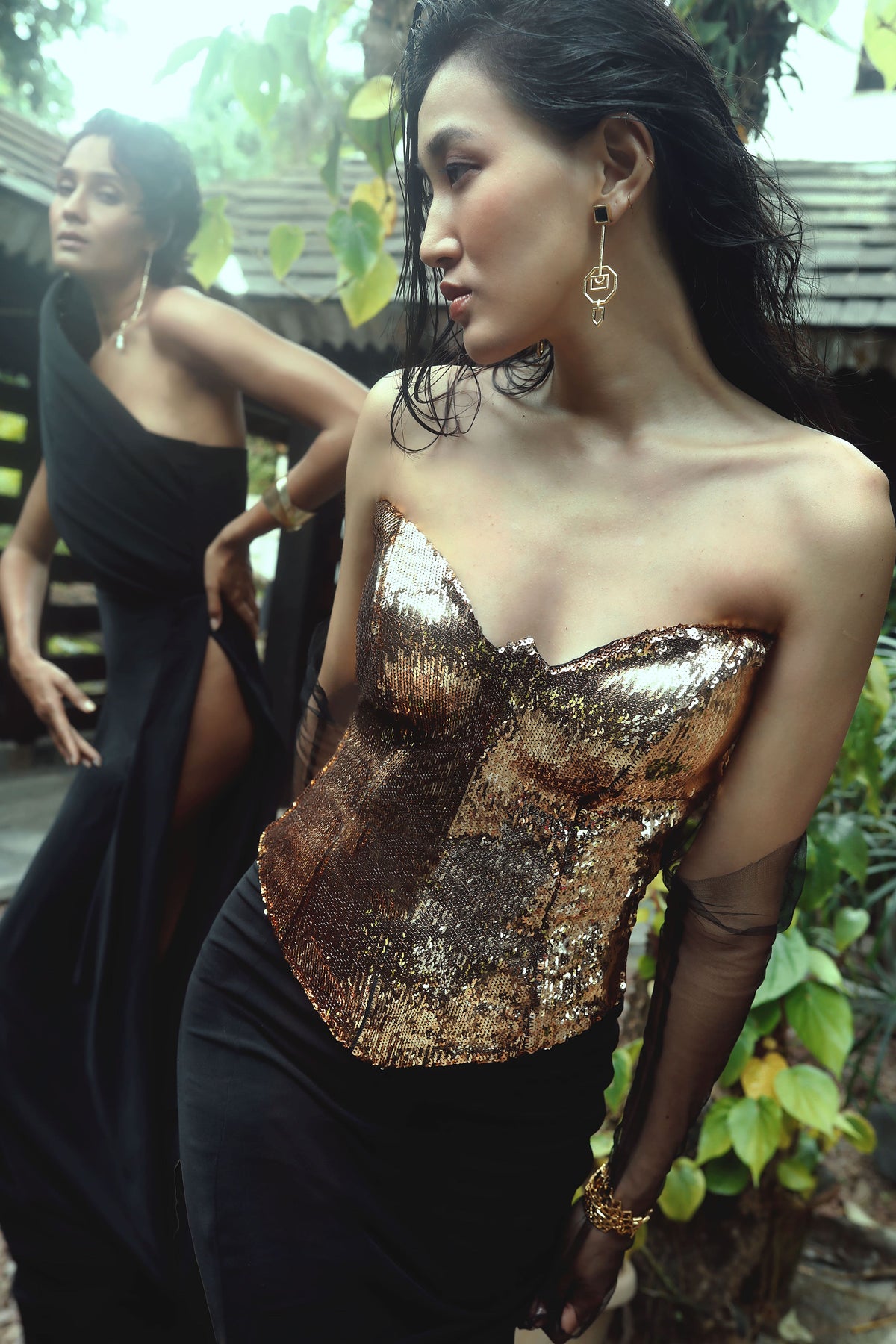 Golden Mermaid Gown - Black & Gold Sequin Dress