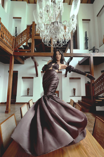 Chocolate Haze Gown - Rich Brown Embellished Dress