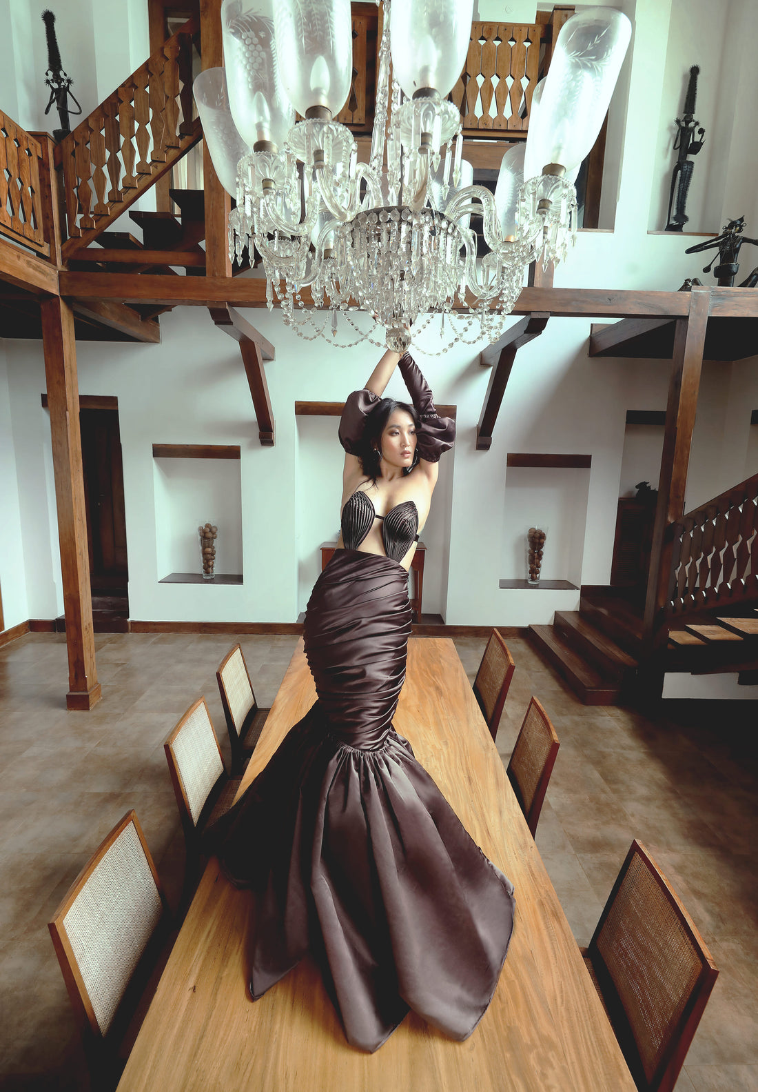 Chocolate Haze Gown - Rich Brown Embellished Dress