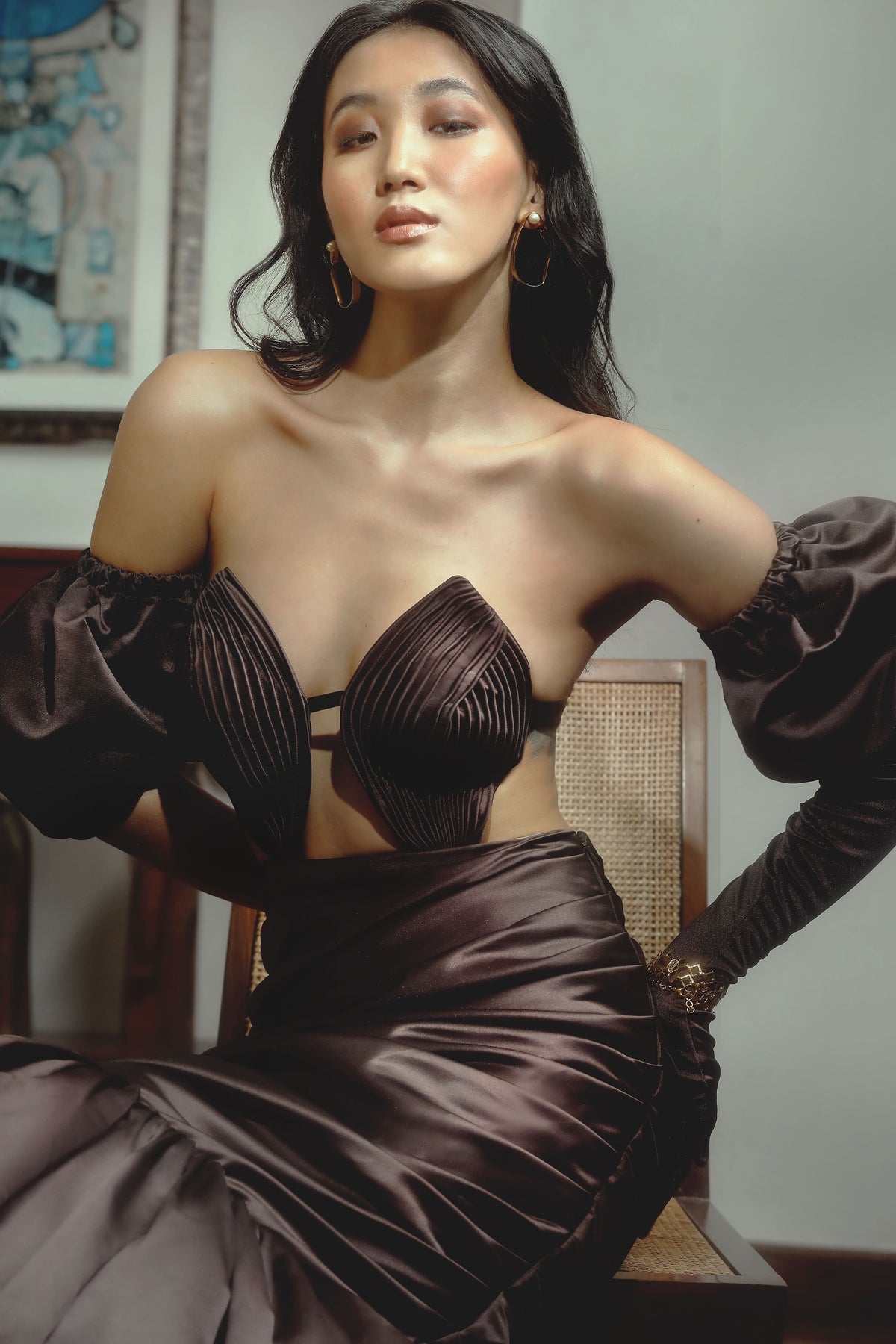 Chocolate Haze Gown - Rich Brown Embellished Dress