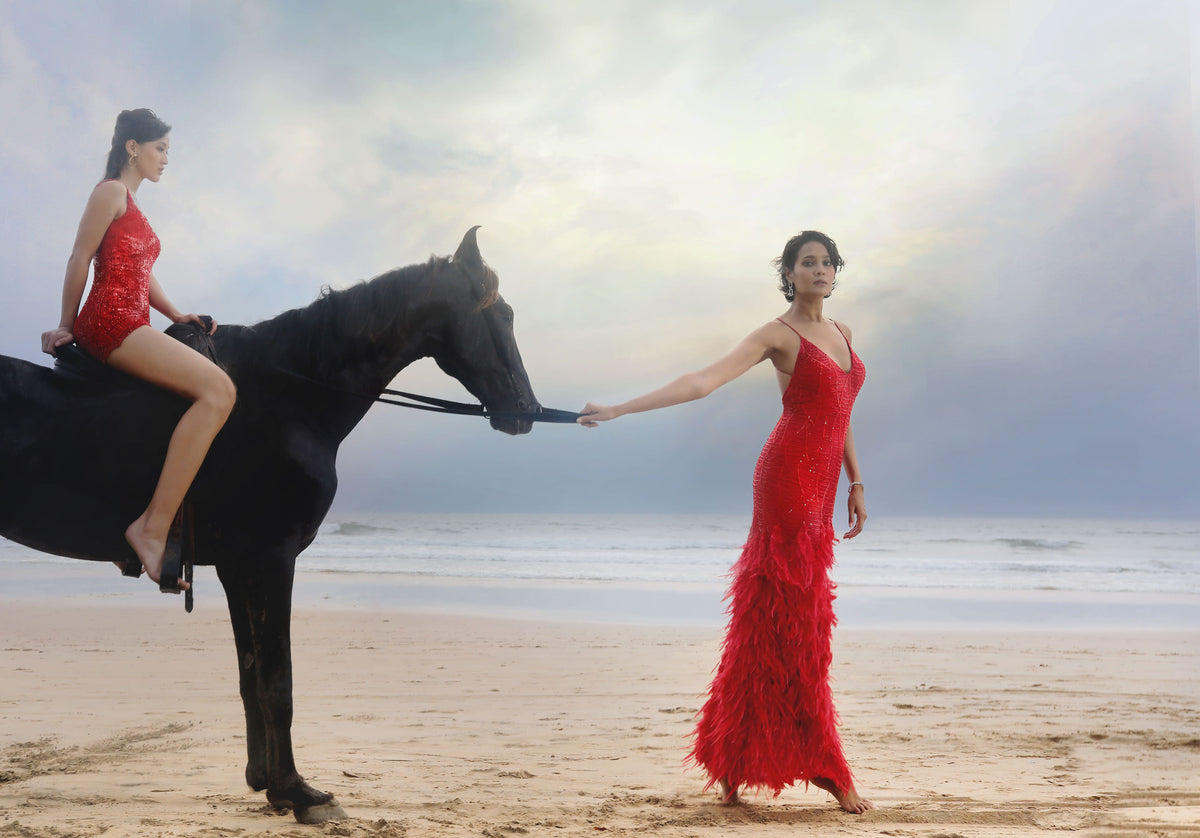 Red Modern Romance Gown - Ruffled Evening Wear