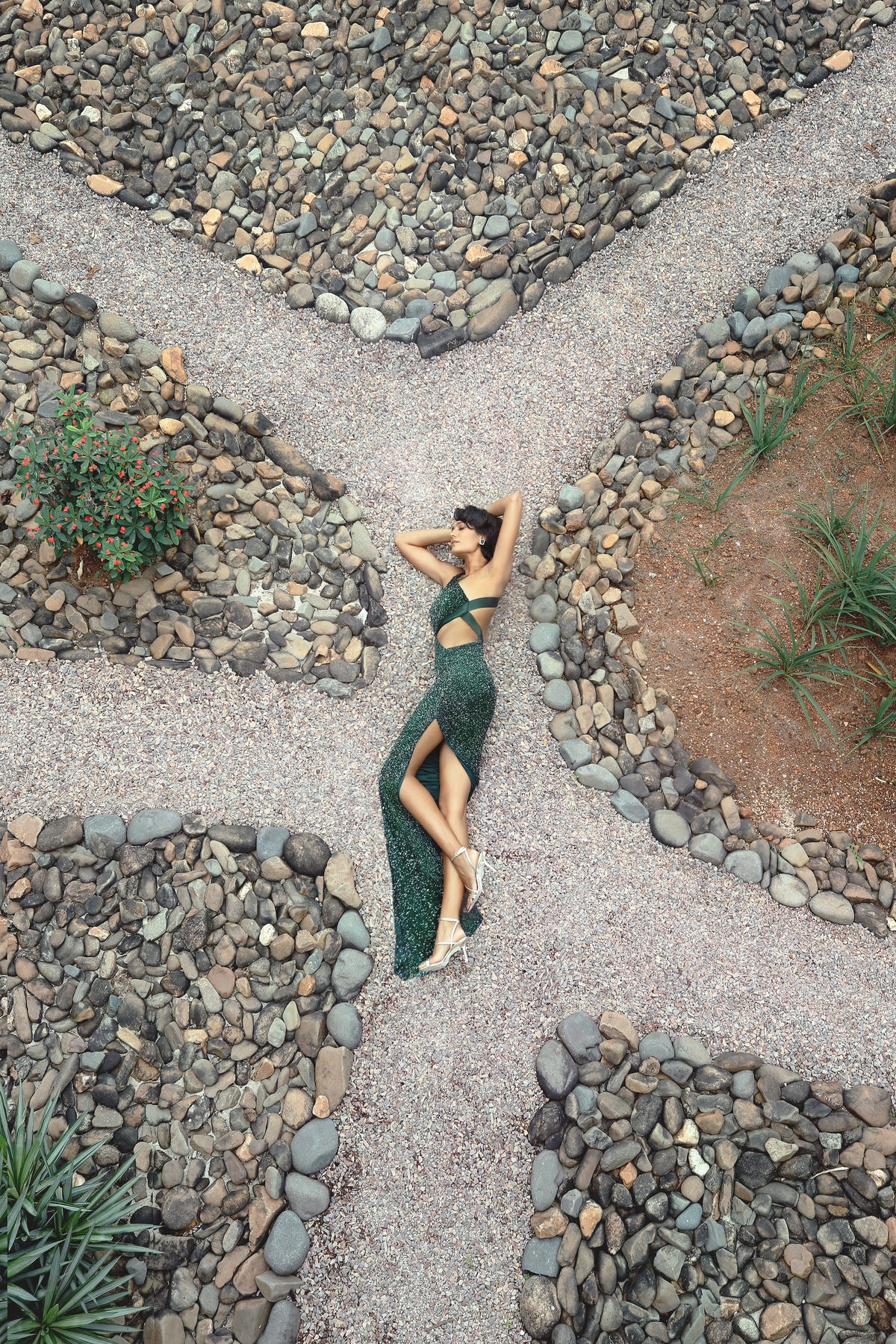 Midnight Green Proposal Gown - High-Slit Evening Wear