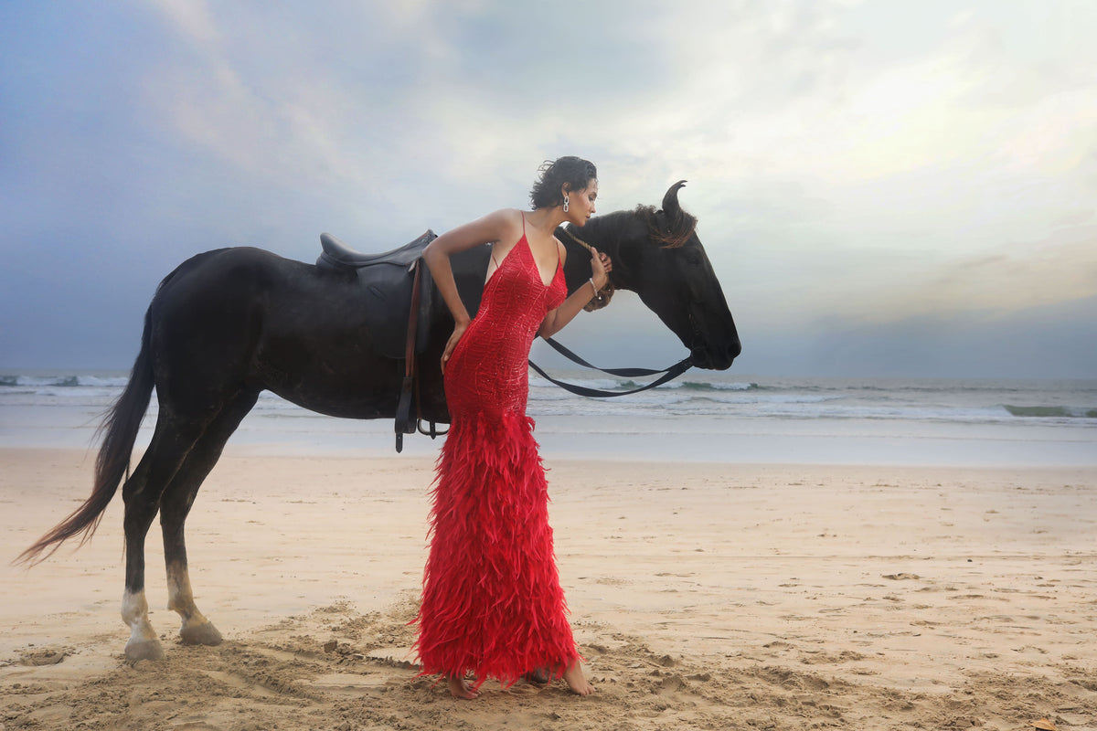 Red Modern Romance Gown - Ruffled Evening Wear