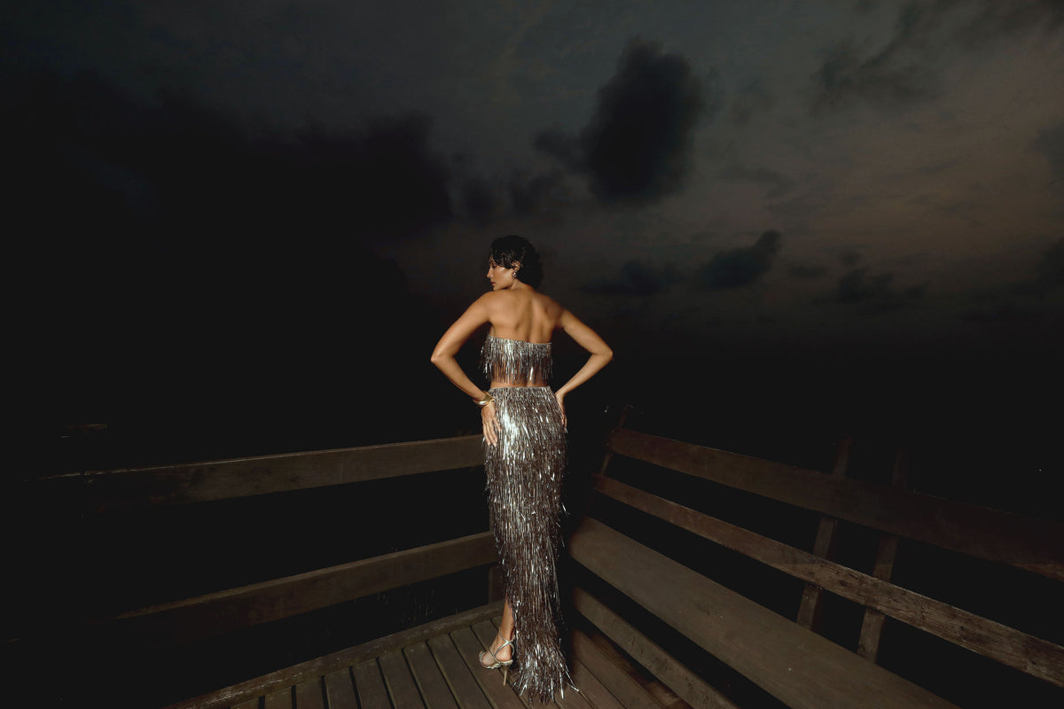 Silver Grey Afterparty Gown - Draped Evening Wear