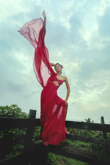 Berry Truffle Gown - Deep Red Velvet Evening Wear