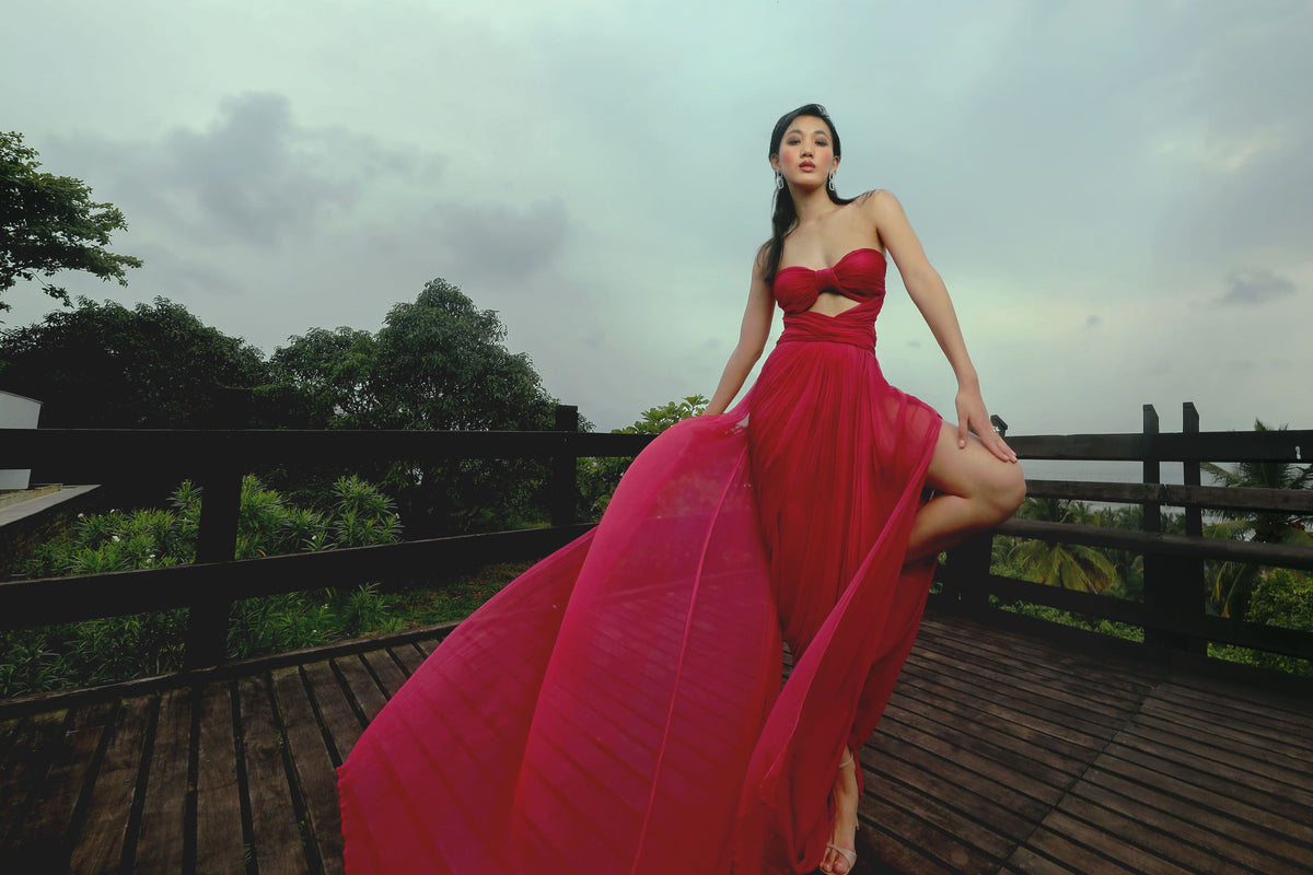 Berry Truffle Gown - Deep Red Velvet Evening Wear