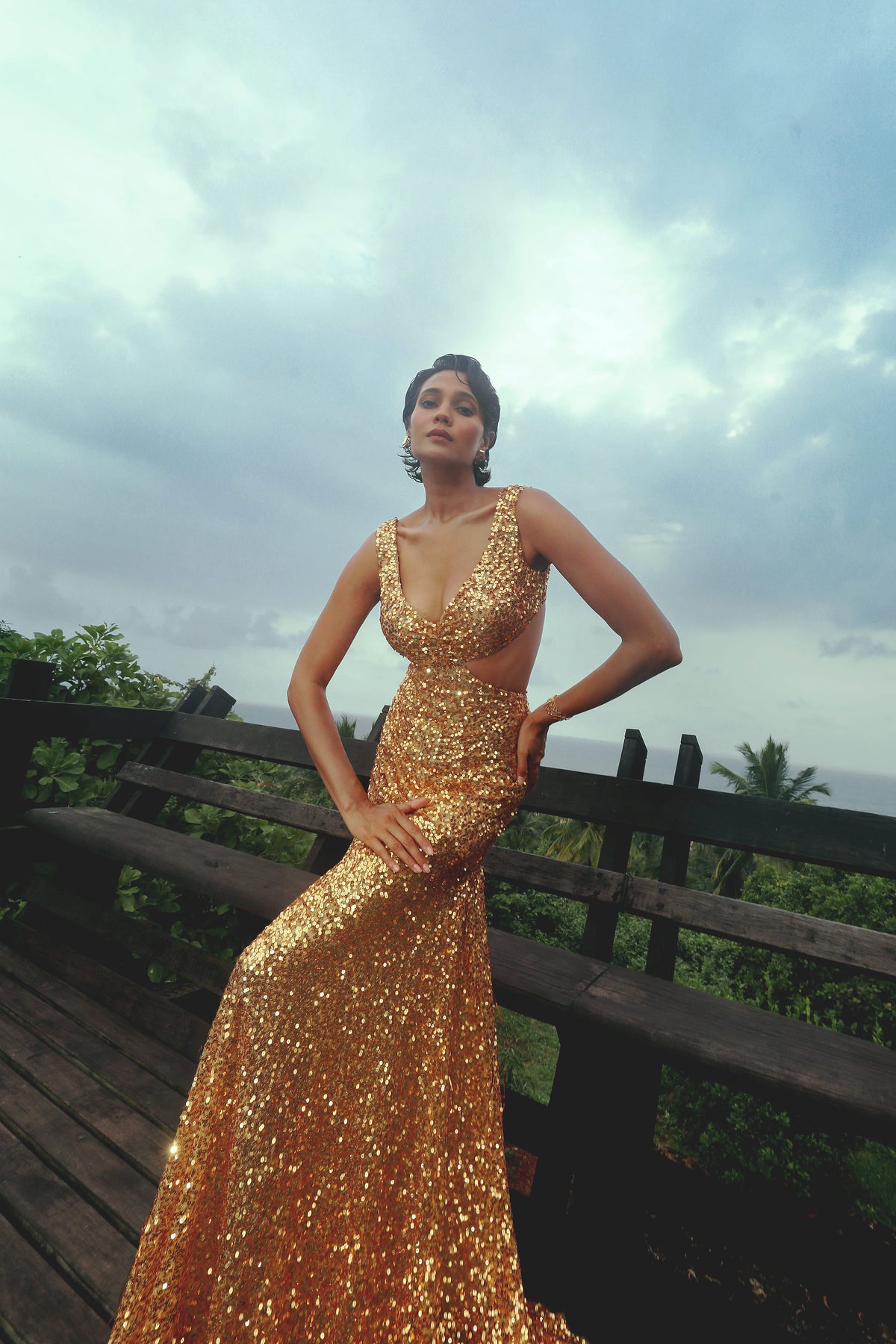 Gold Ballgown - Embellished Floor-Length Formal Dress