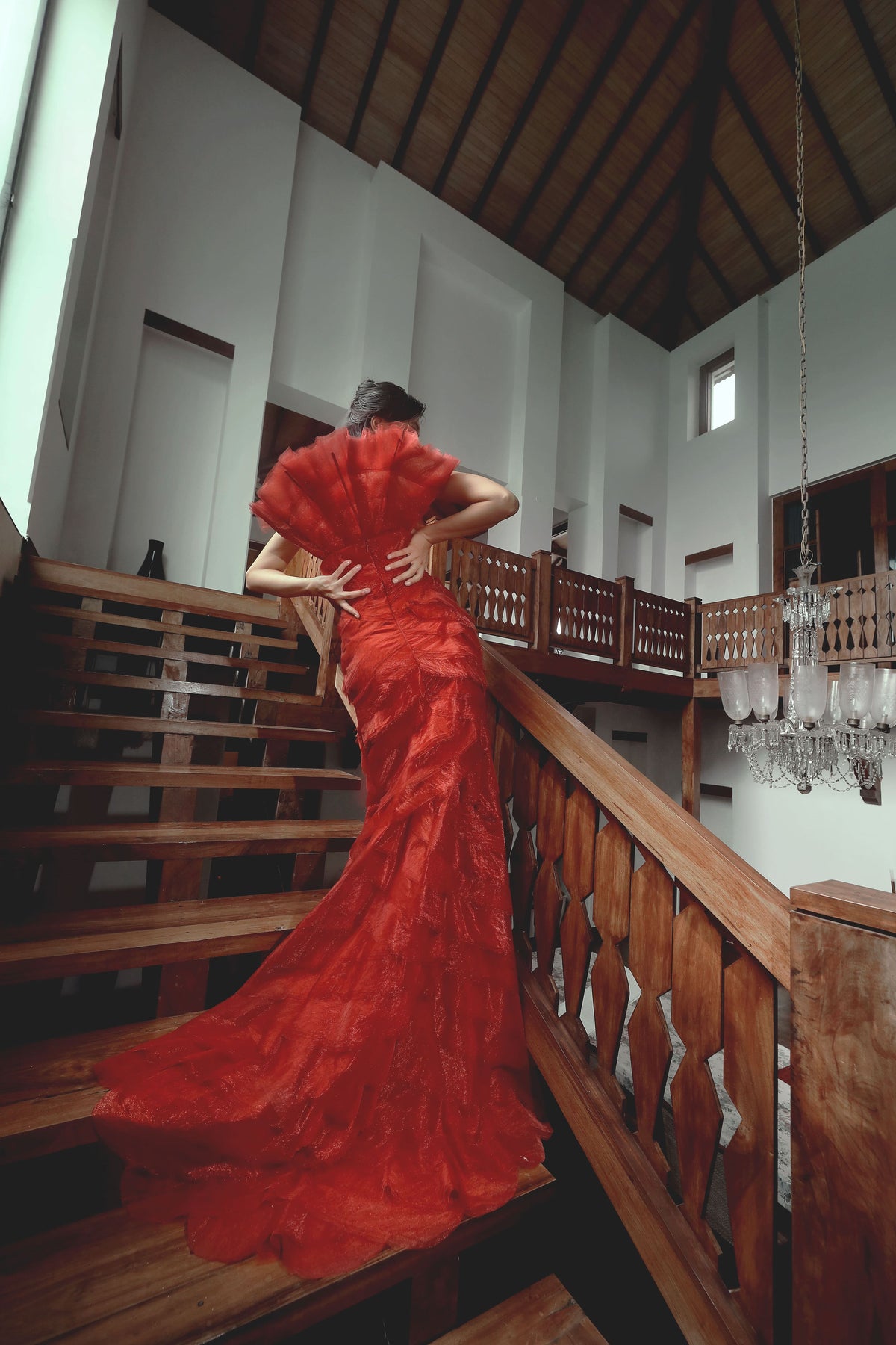 Burnt Orange Candy Gown - Metallic Ruffled Dress