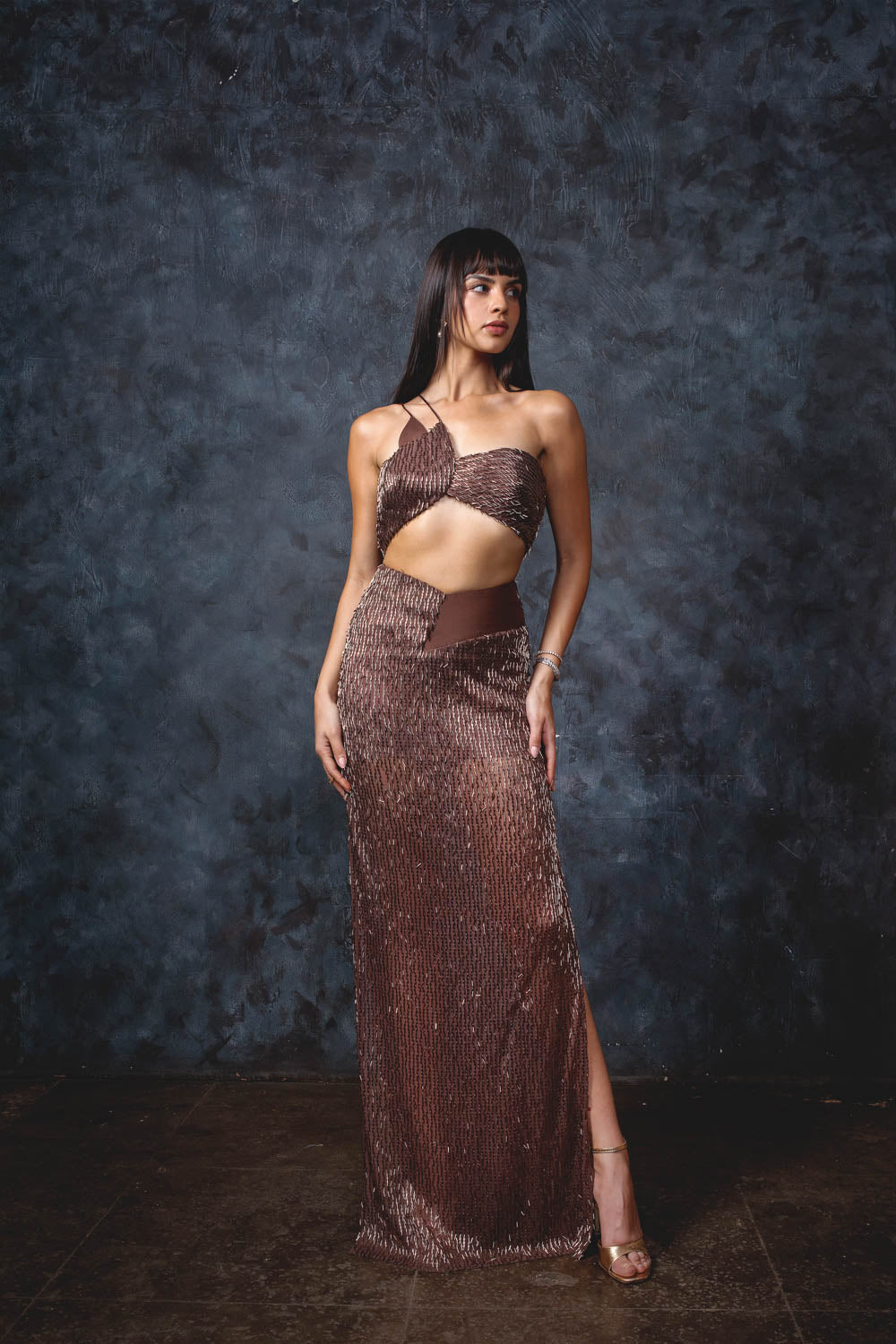 Hazel Tone Mermaid Gown - Lace Detail Evening Dress