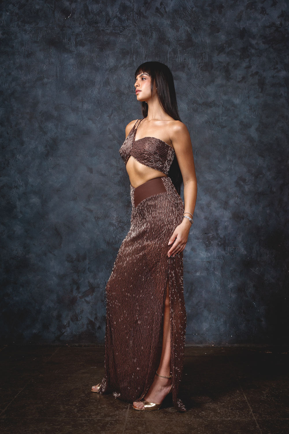 Hazel Tone Mermaid Gown - Lace Detail Evening Dress