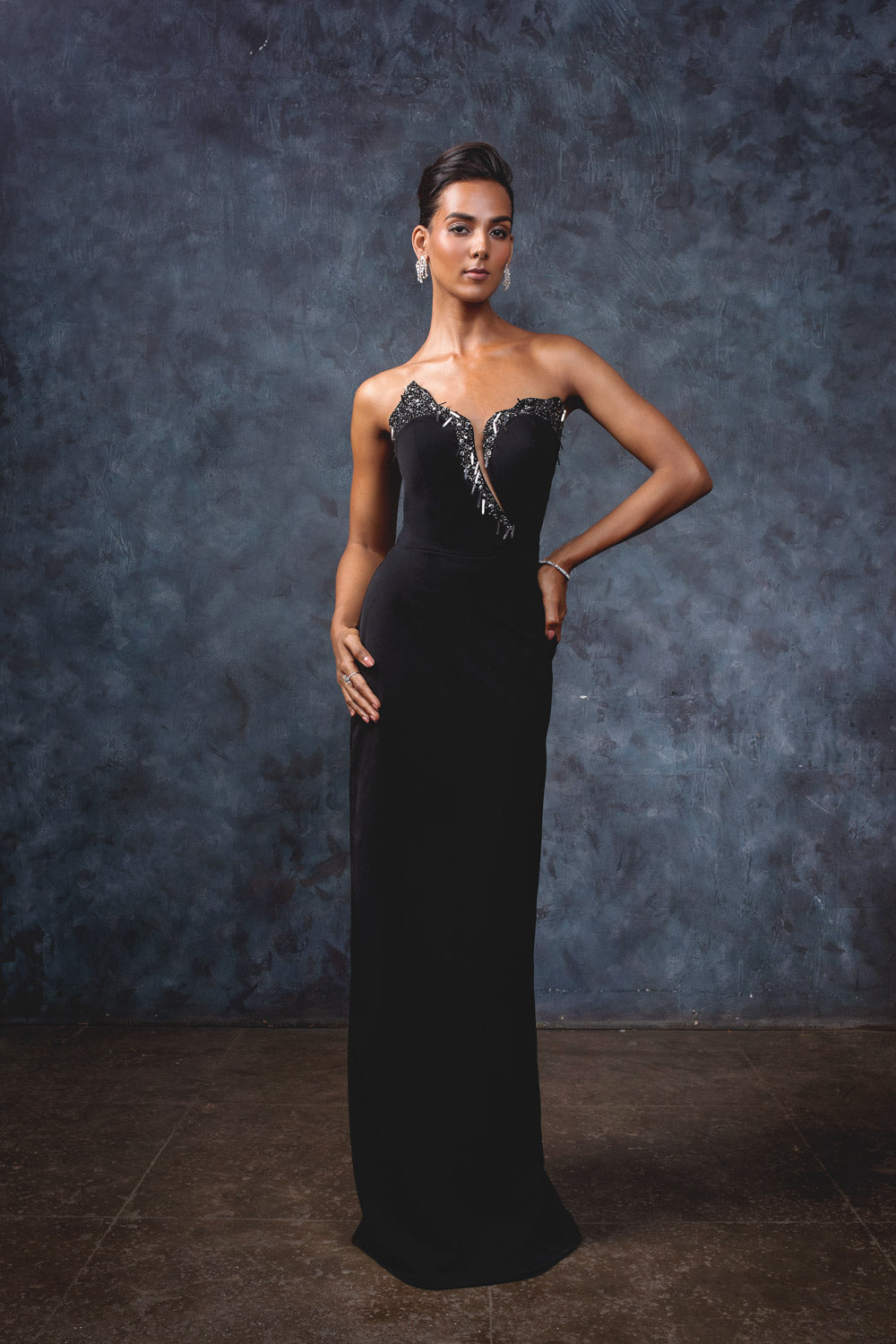 Raven Black Sinner Gown - High-Neck Evening Dress