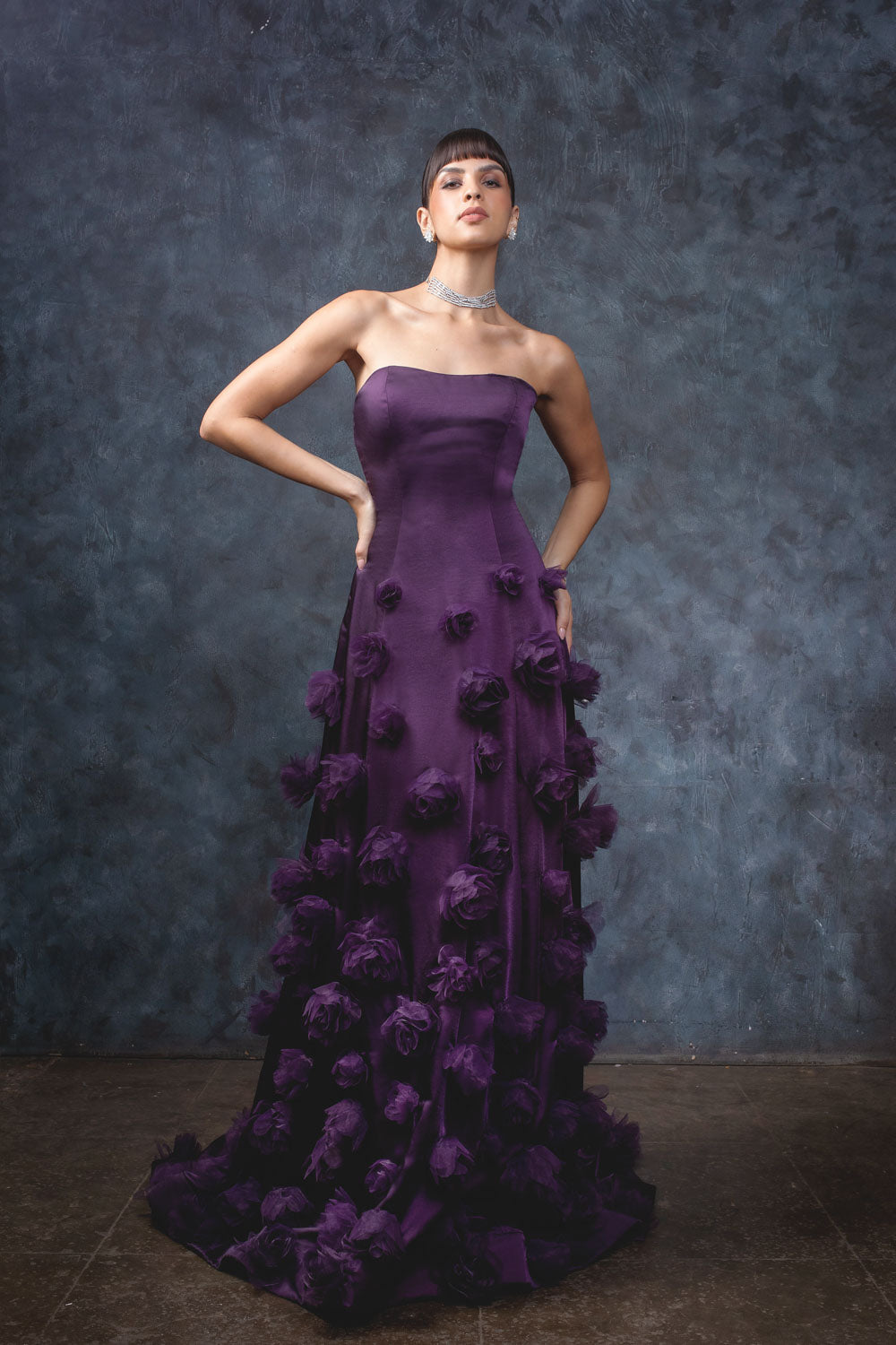Purple Meadow Gown - Floral Embellished Maxi Dress