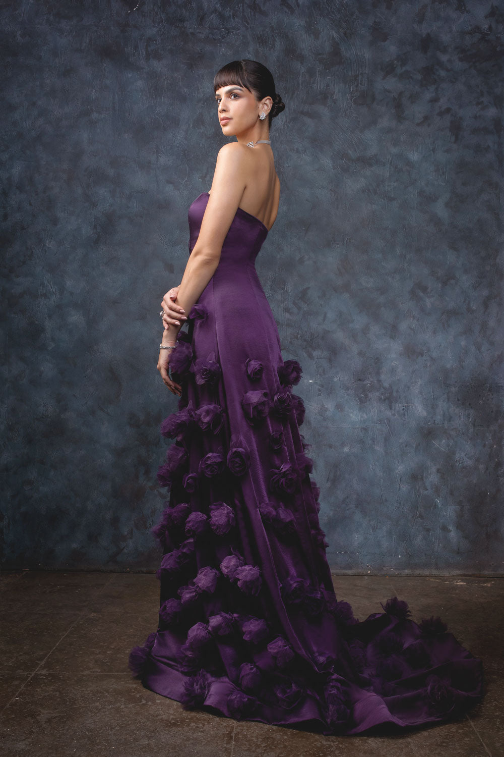 Purple Meadow Gown - Floral Embellished Maxi Dress