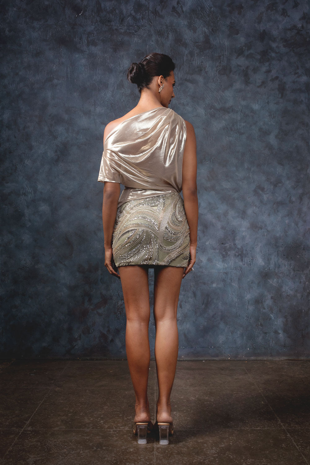Champagne Tulip Set - Embroidered Top & Skirt Ensemble