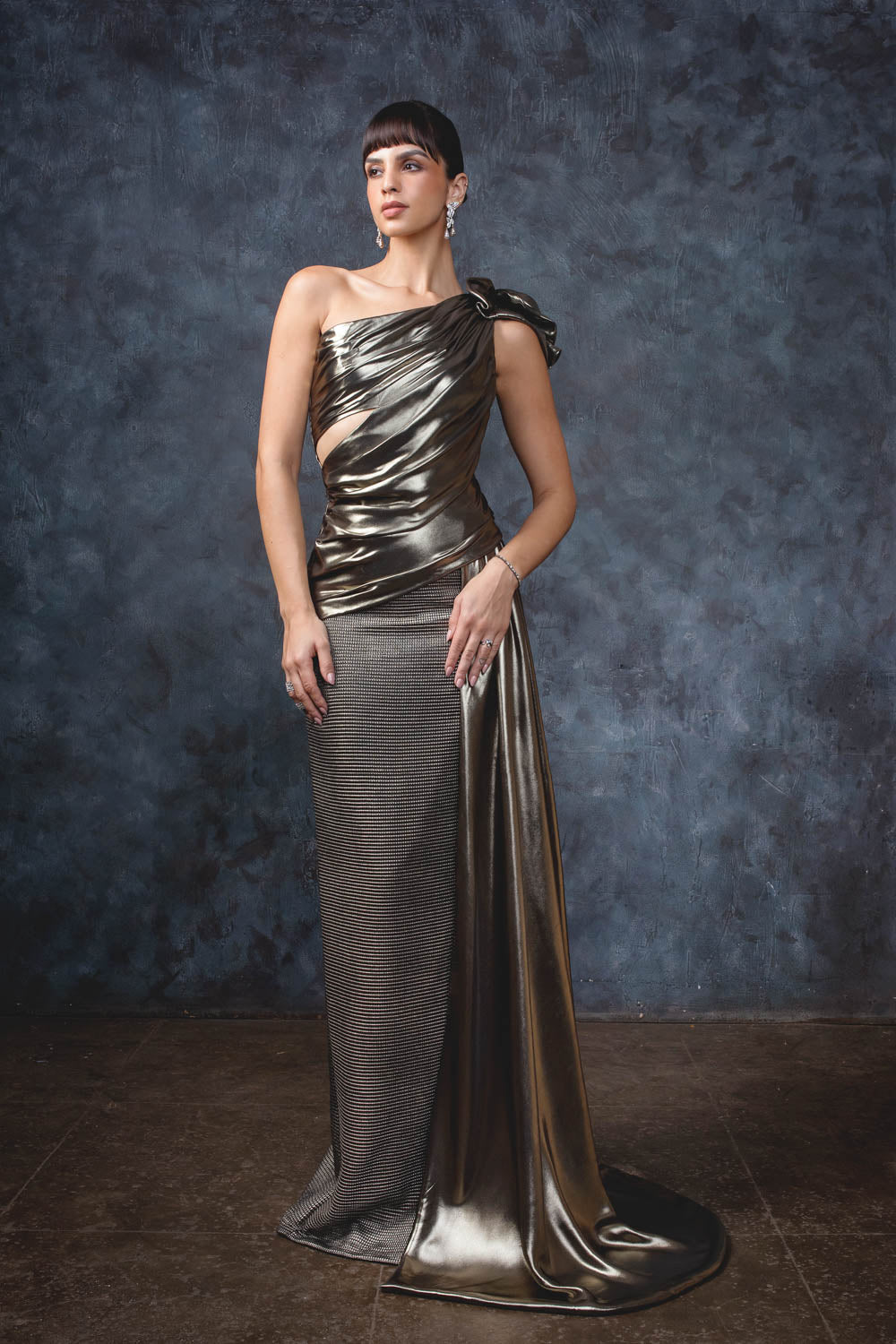 Gun Metal Oscar Gown - Structured Evening Formal Dress
