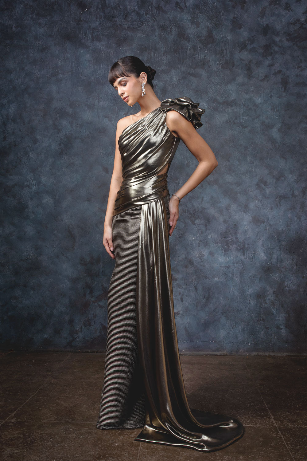 Gun Metal Oscar Gown - Structured Evening Formal Dress