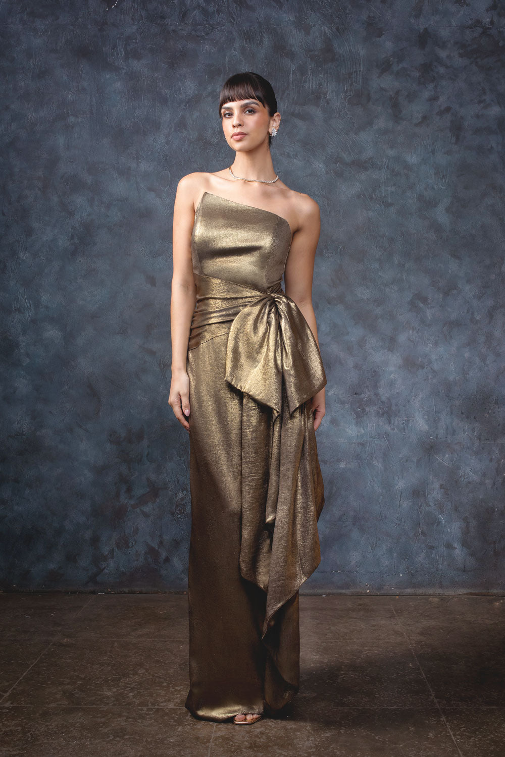 Antique Gold Phoenix Gown - Metallic Embellished Evening Wear