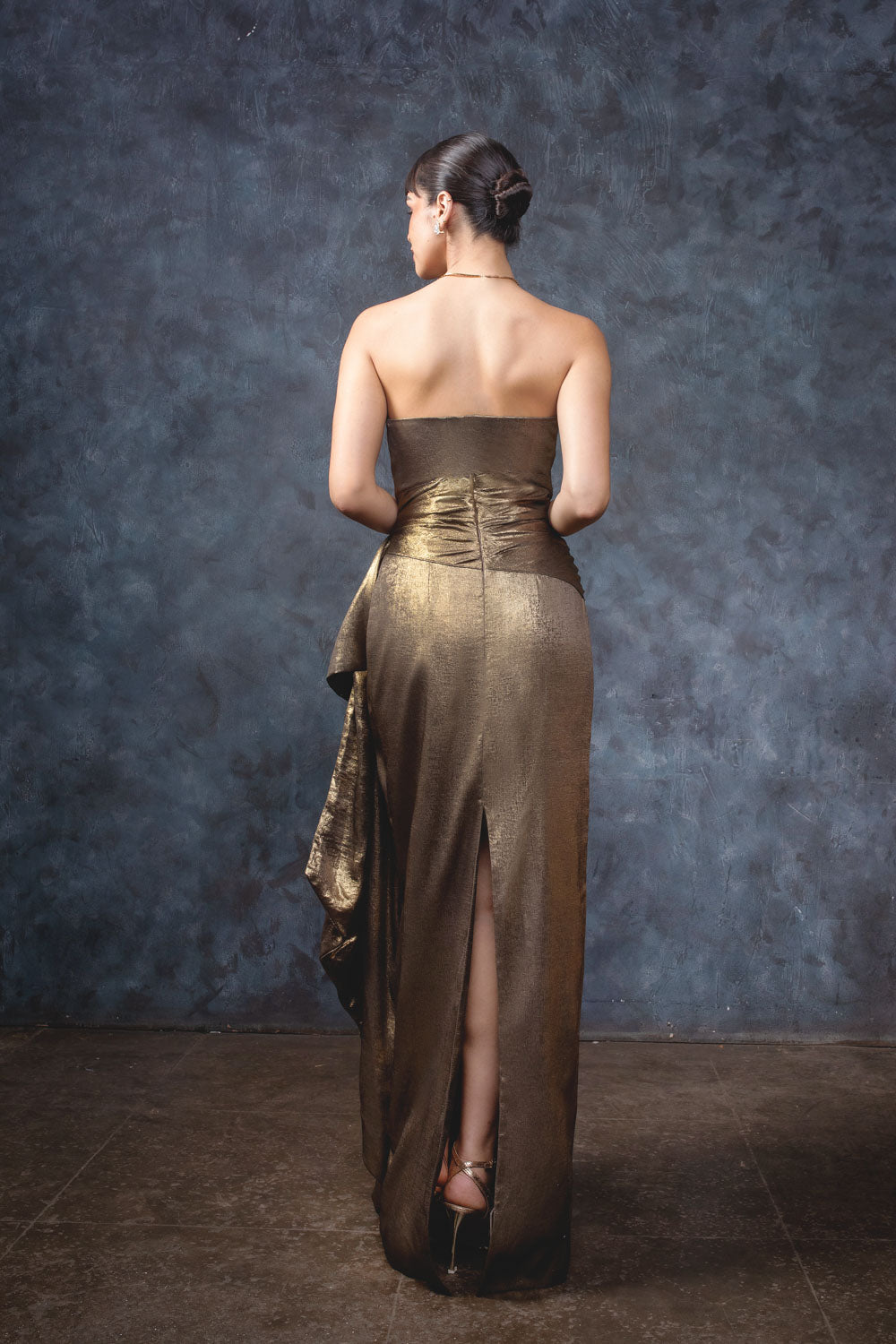 Antique Gold Phoenix Gown - Metallic Embellished Evening Wear