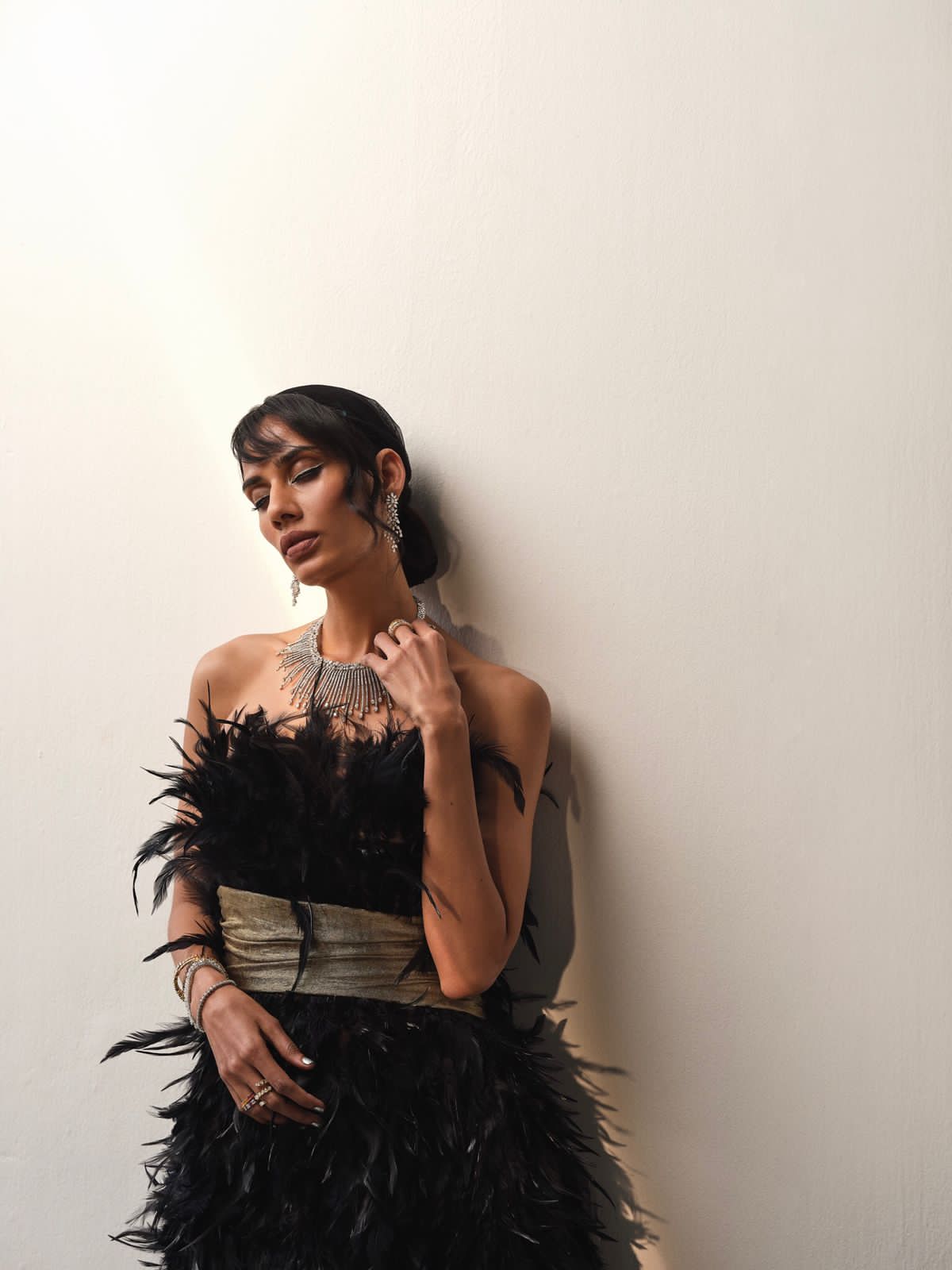 Black Feather Gown - Dramatic Trail Dress