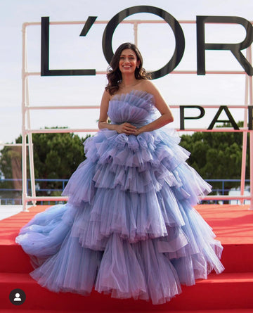 Ice Blue Corset Gown - Ruffled Evening Wear