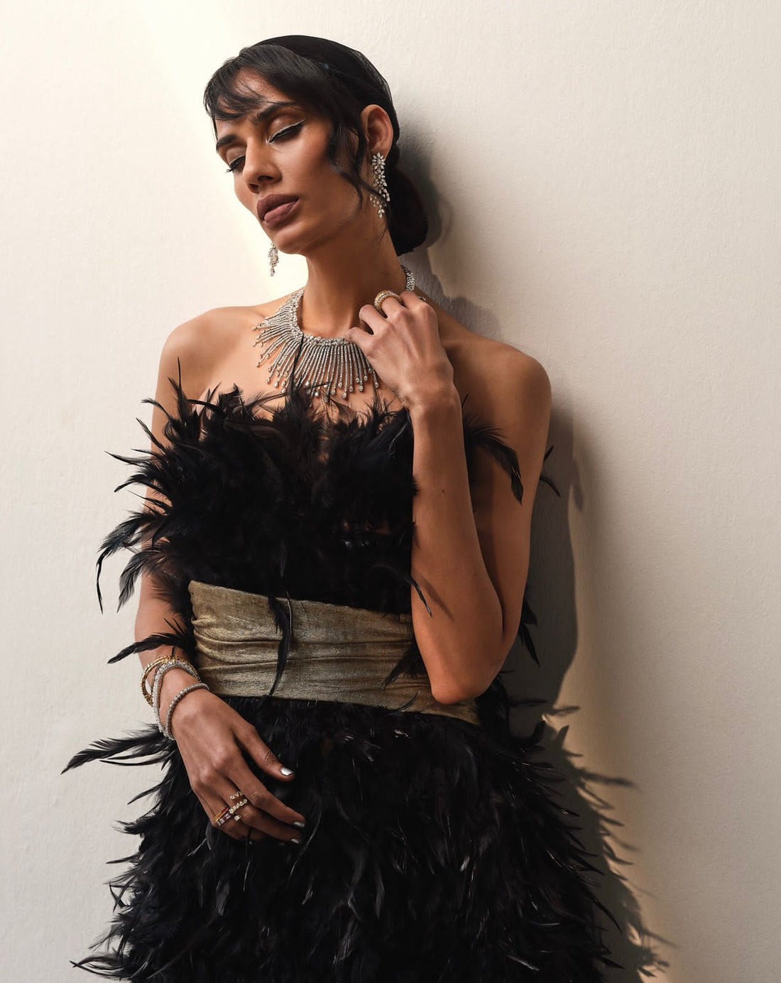 Black Feather Gown - Dramatic Trail Dress
