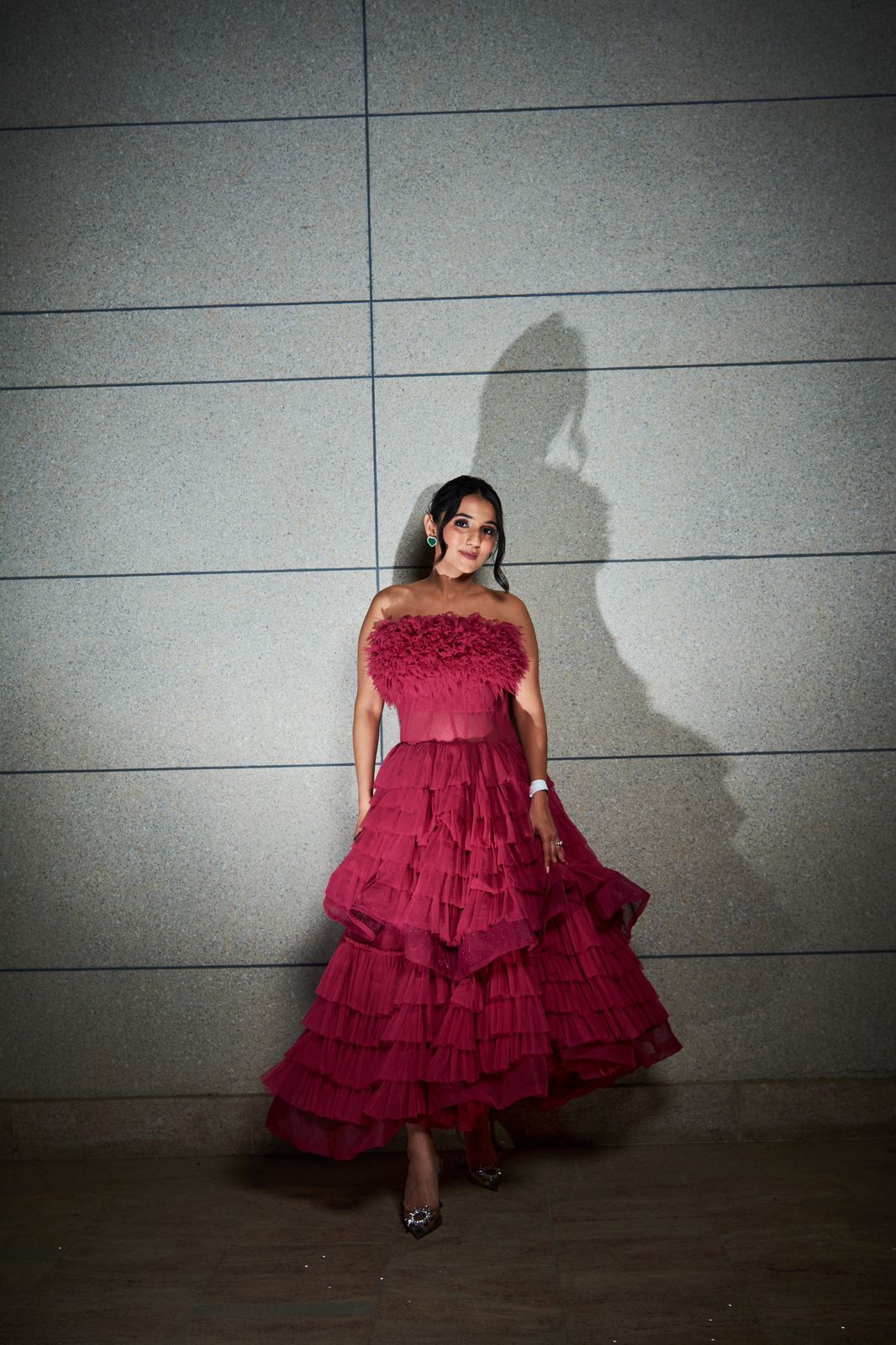 Berry Feather Dress - Ruffled Hand-Cut Detail