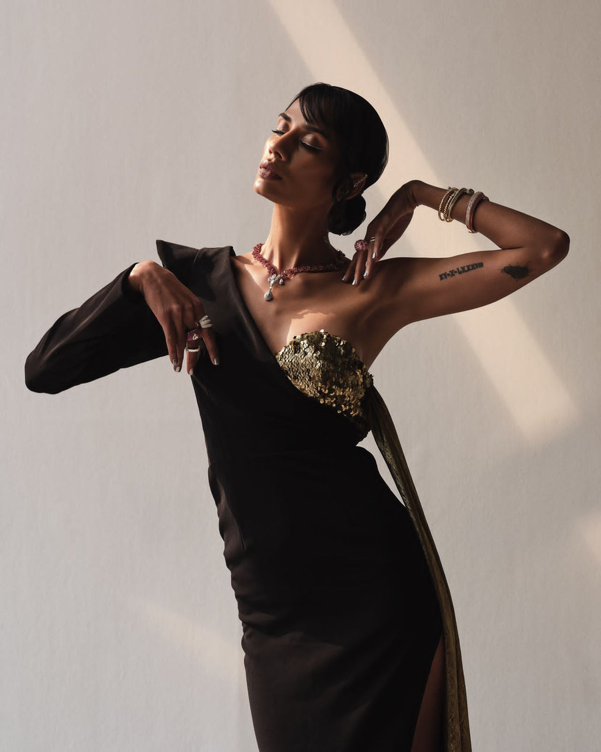 Black Shoulder Gown - Metallic Bustier Dress