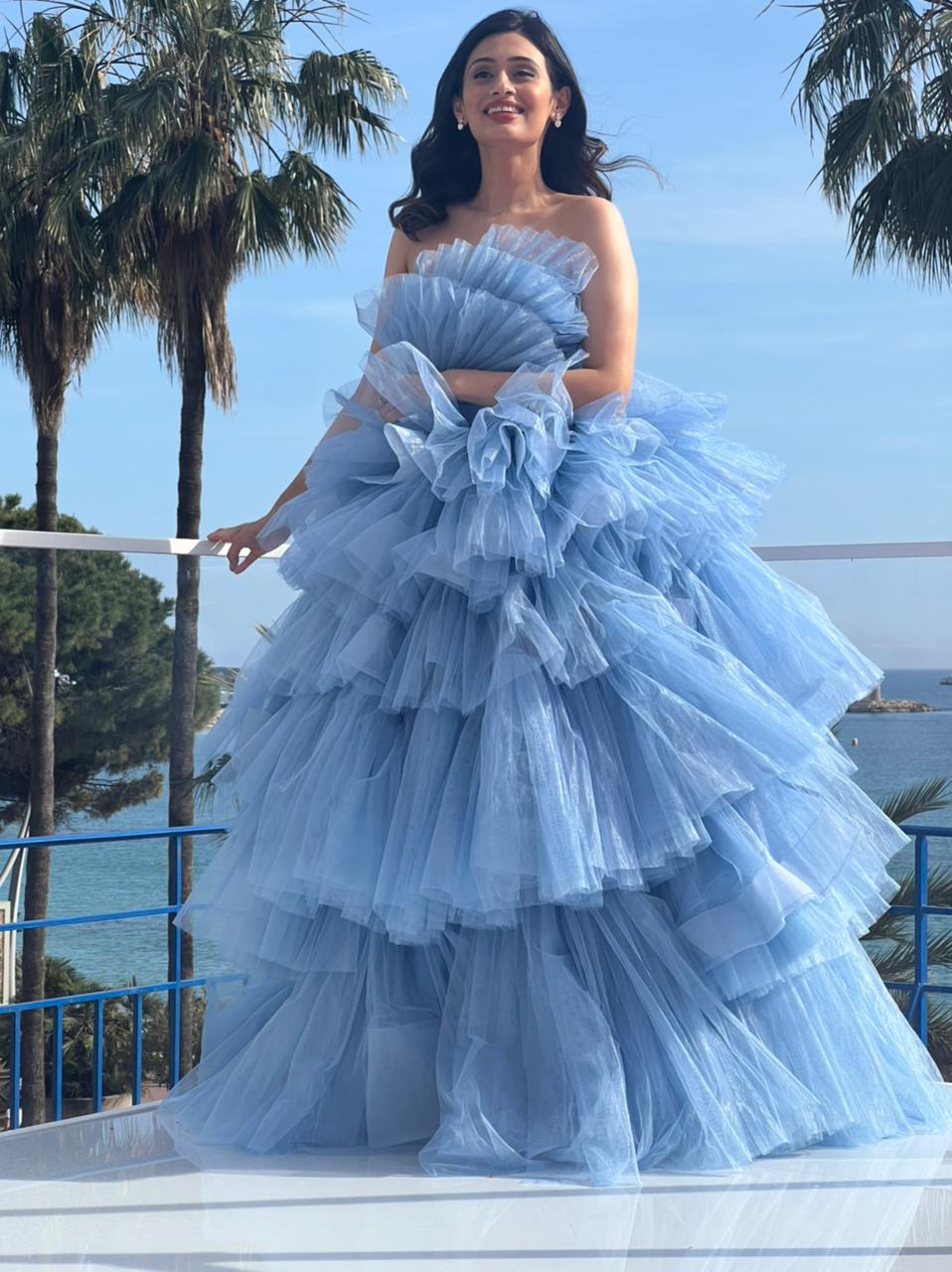 Ice Blue Corset Gown - Ruffled Evening Wear