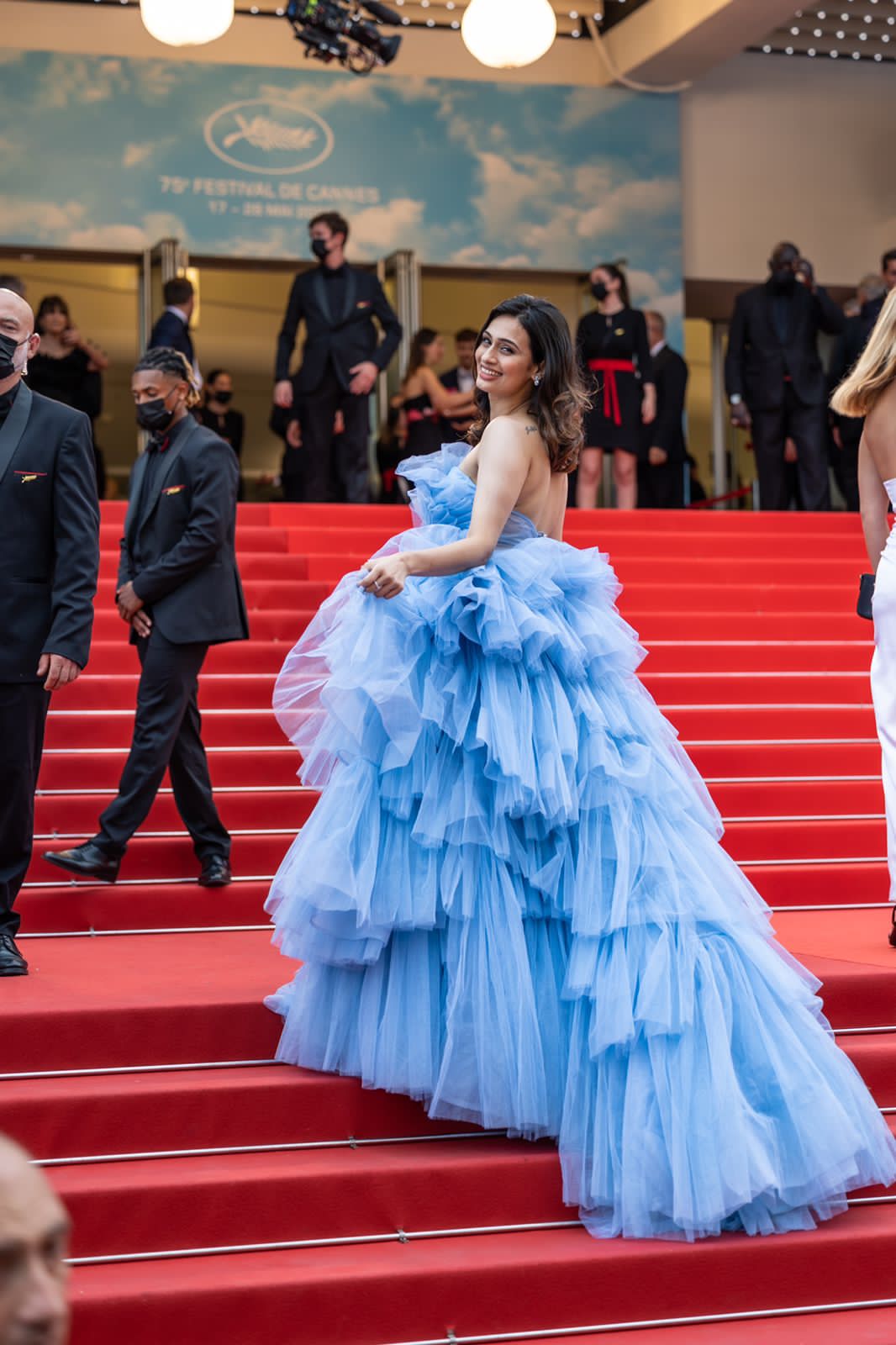 Ice Blue Corset Gown - Ruffled Evening Wear