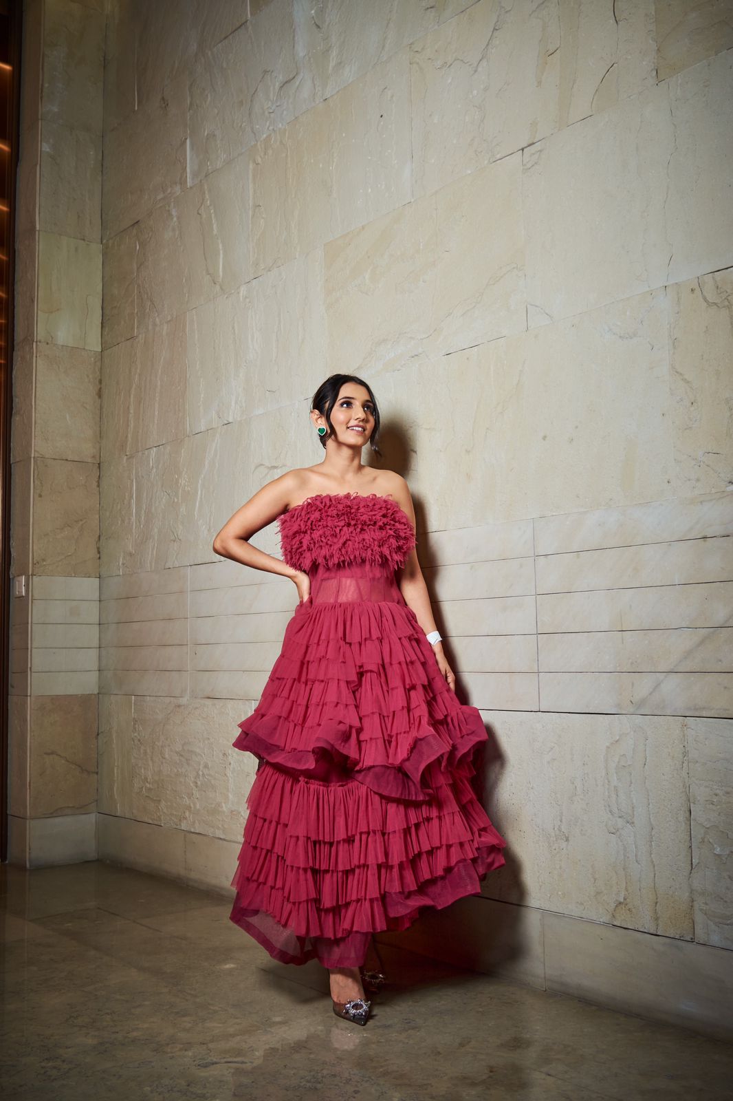 Berry Feather Dress - Ruffled Hand-Cut Detail