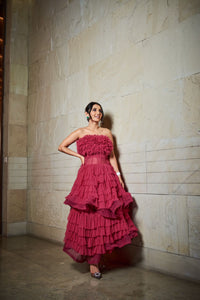 Ruffled Dress with Hand-cut Feathers