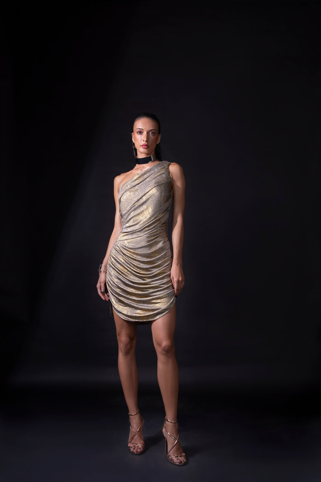 Silver Gold Shoulder Dress - Glamorous Evening Wear