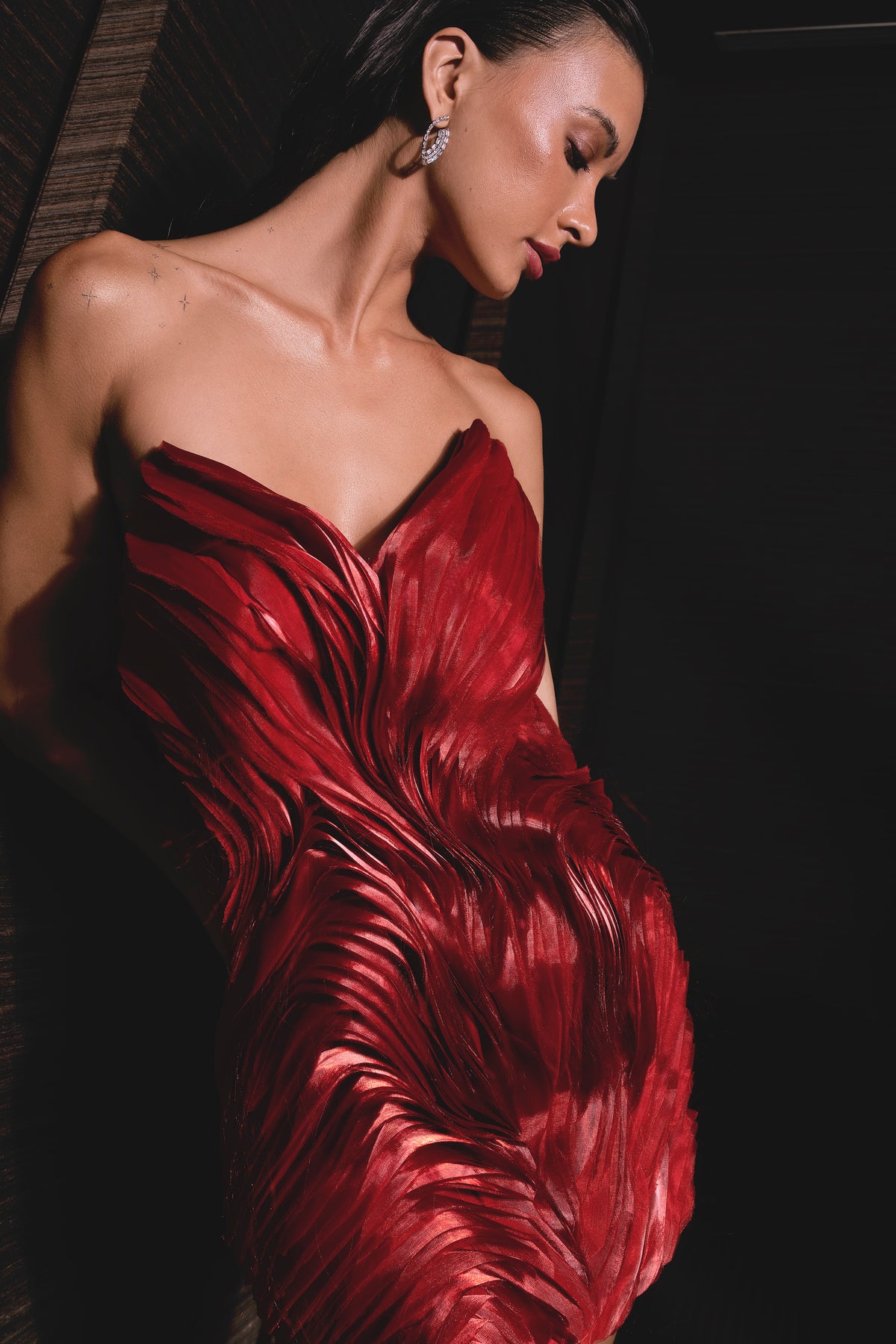 Burnt Red Mini Dress - Ruffled Party Wear