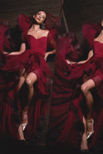 Load image into Gallery viewer, Sculpted Burgundy Ruffled Gown
